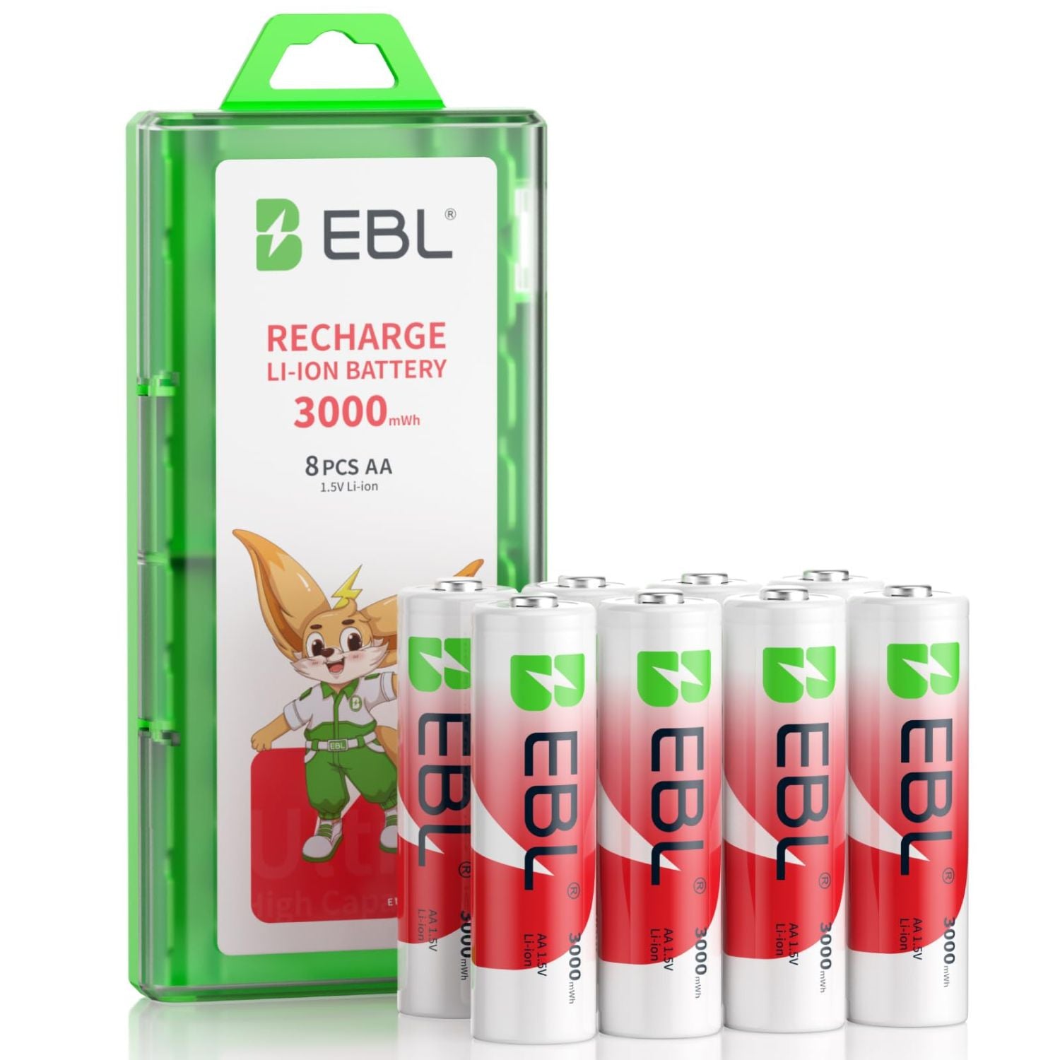 EBL 8 Pack 1.5V Lithium AA Rechargeable Batteries - Long Lasting Power for Cameras, Flashlights & Electronics - USB C Fast Charging Included