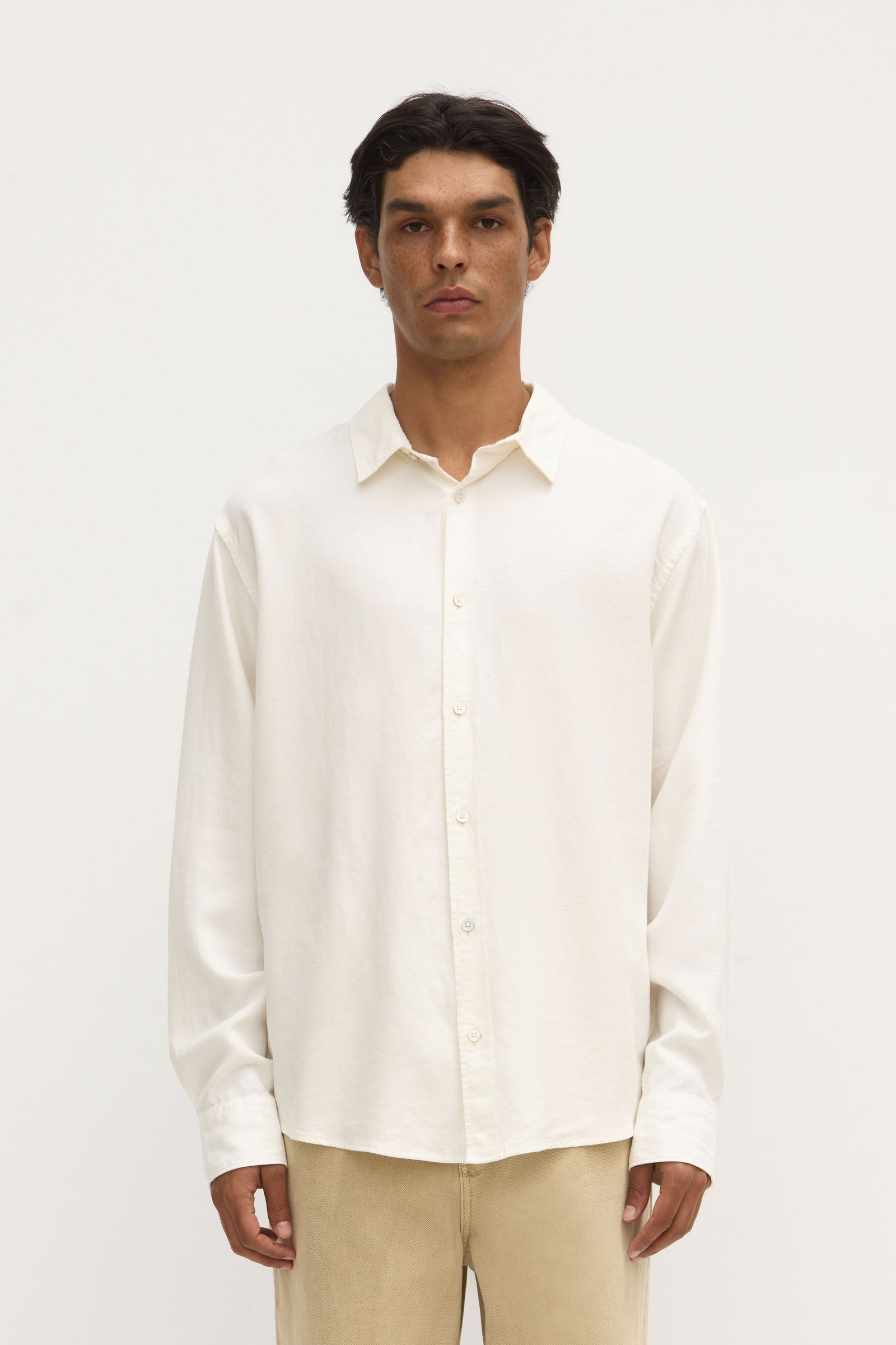 Premium Miller Long Sleeve Button-Down Shirt in Cream - Soft Cotton Dress Shirt for Men - Perfect for Office, Business Casual & Formal Occasions