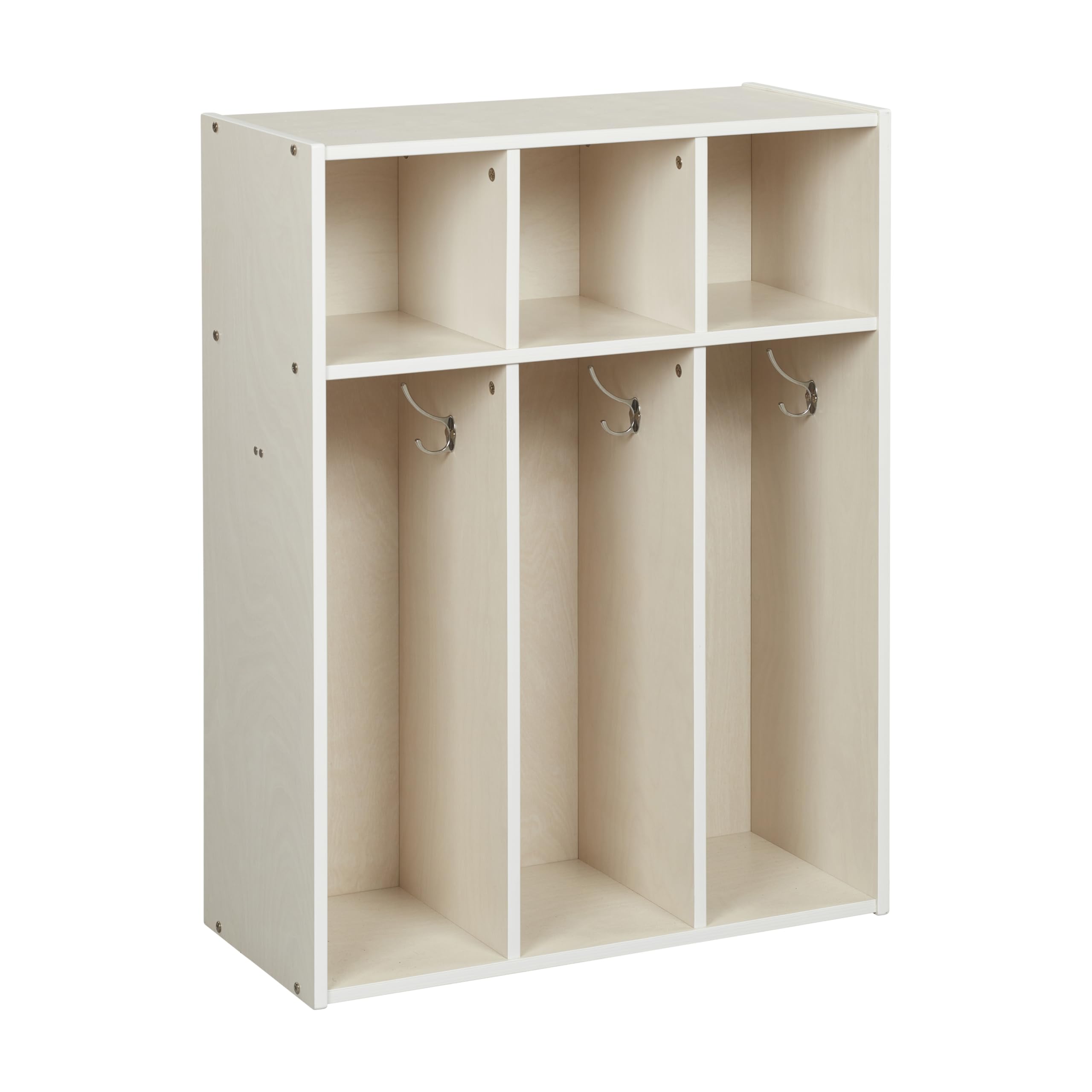 ECR4Kids Streamline 3-Section Coat Locker for Toddlers - White Wash Kids Furniture for Daycare, Preschool & Home Organization
