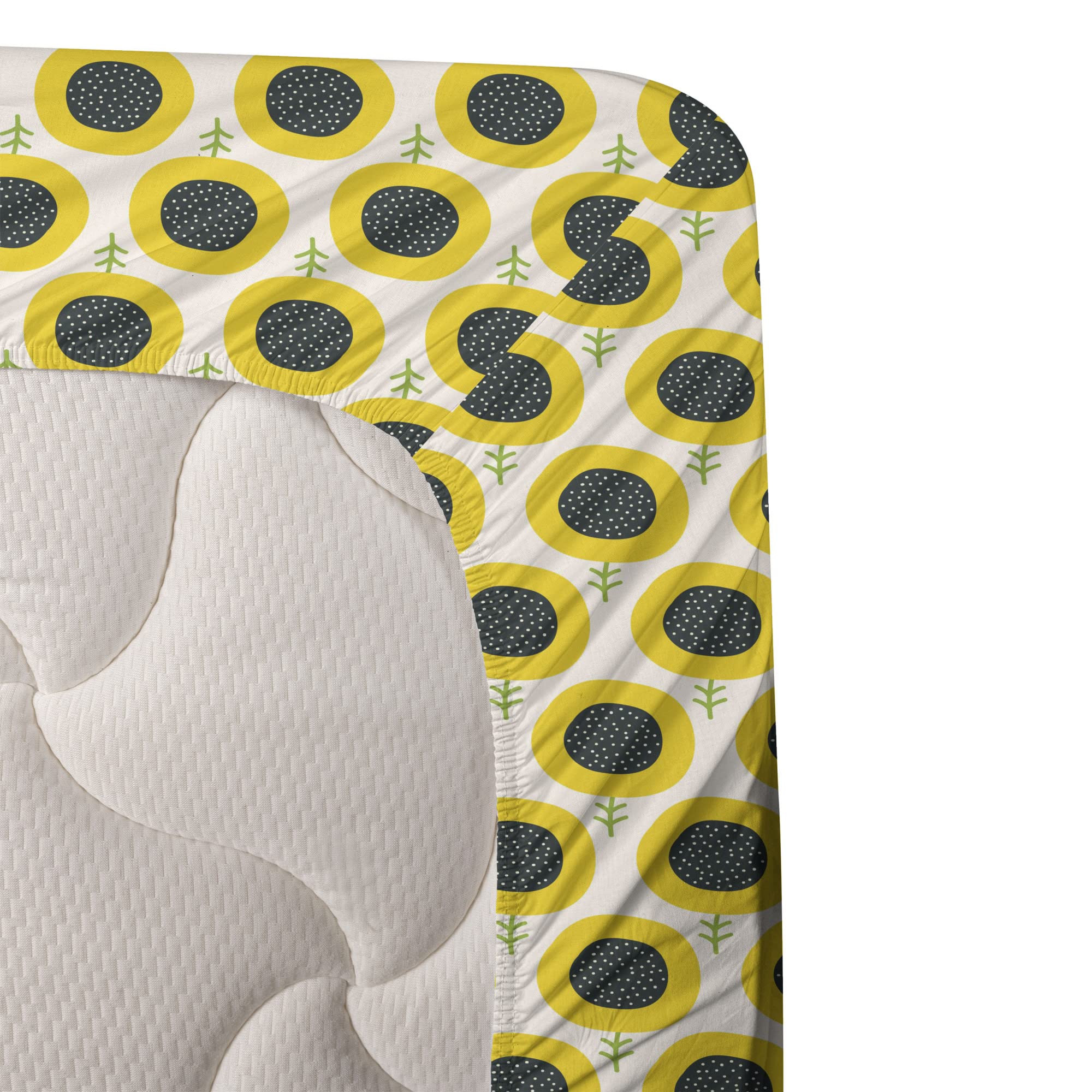 Ambesonne Floral Sheet Set 4-Piece King Size - Doodle Sunflowers Harvest Design, Dark Teal Green & Yellow - Fitted & Flat Sheets with Pillowcases - Perfect for Playroom, Gardening Theme Bedroom or Boho Chic Decor