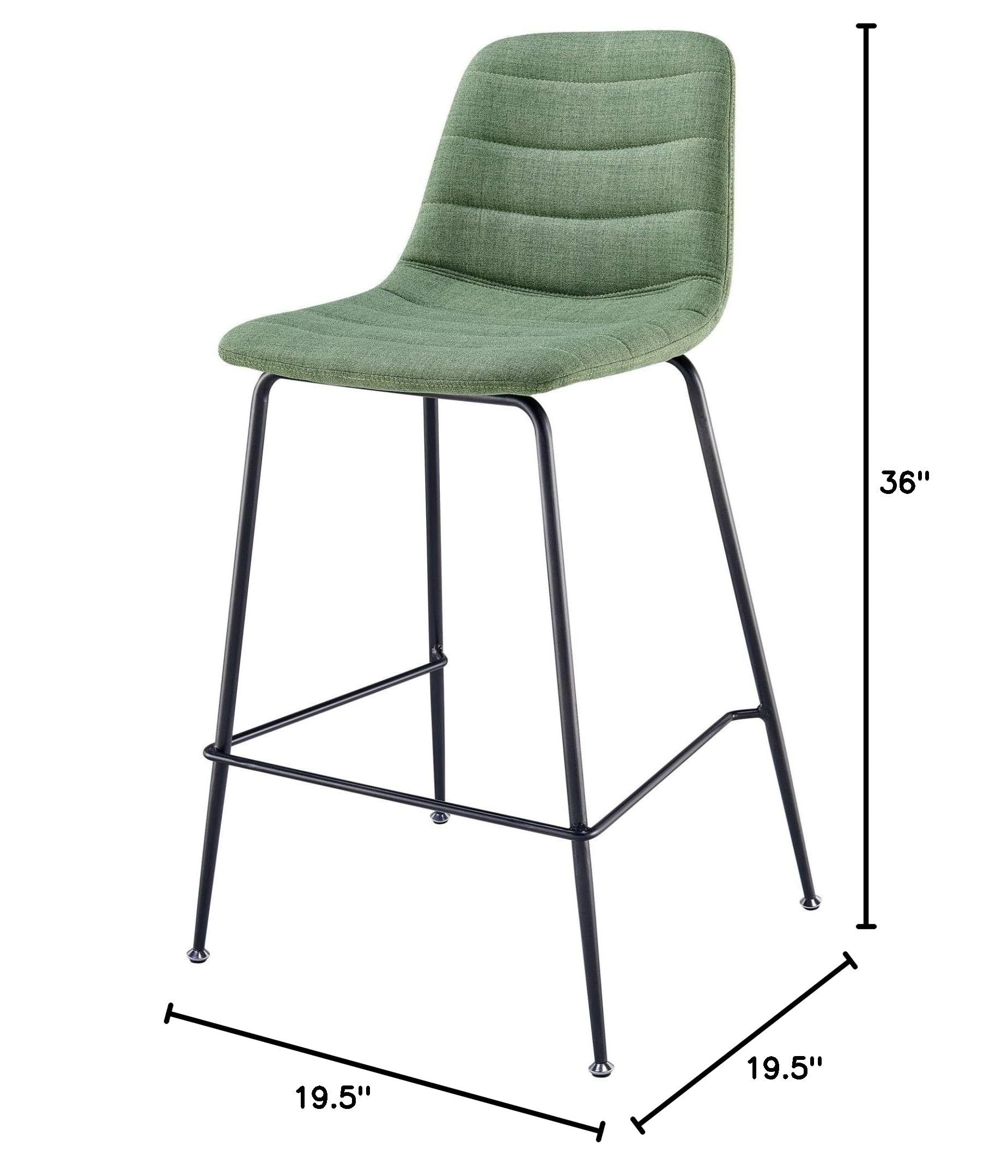 Caleb Fabric Counter Stool - Modern Kitchen Bar Stools with Penta Green Upholstery, Comfortable Swivel Seat for Home, Restaurant & Cafe Use