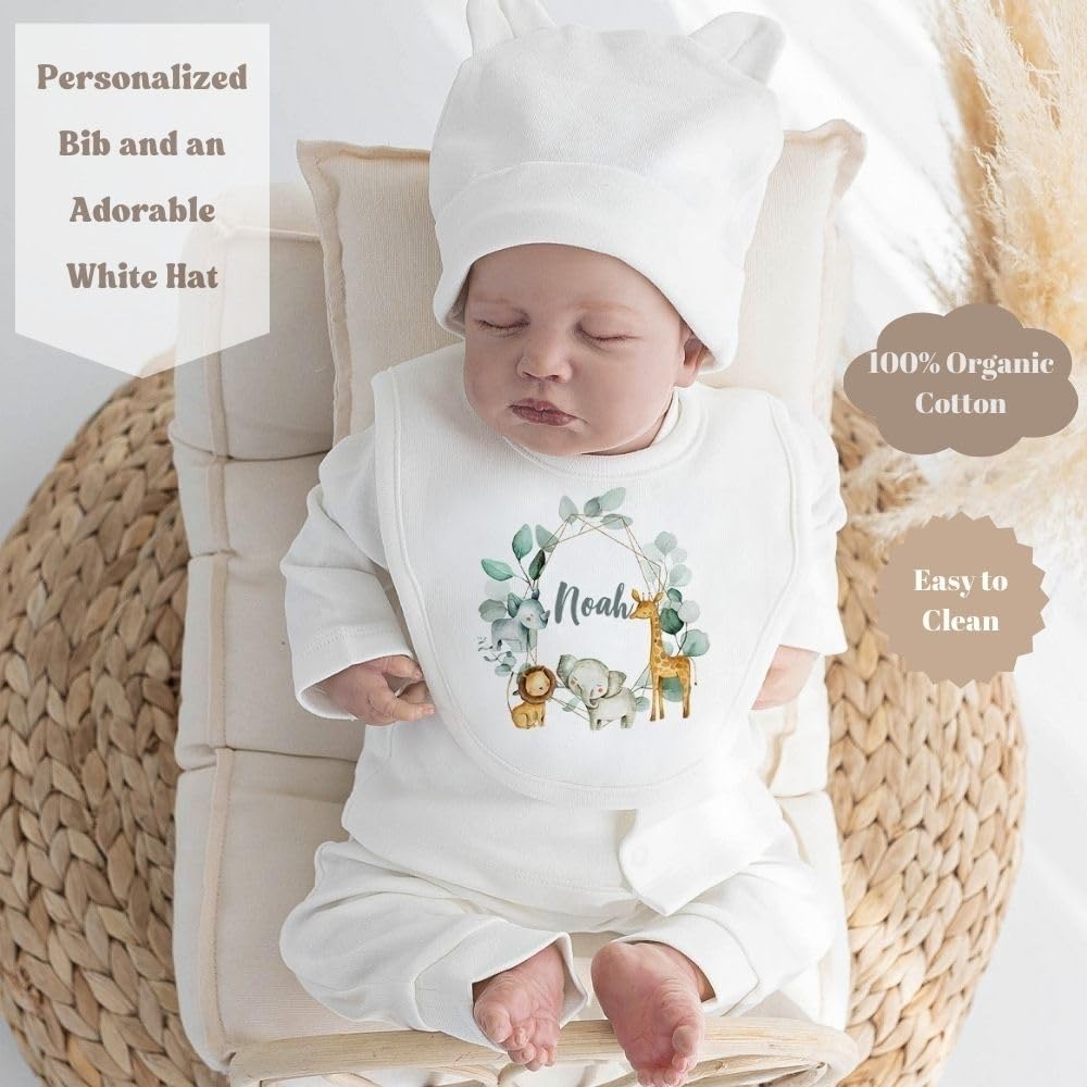 Lilabio Baby 100% Organic Cotton Personalized Newborn Coming Home Outfit Set - 10-Piece Hospital Essentials for Boys & Girls | Custom Baby Shower Gift | Soft Teddy Bear Design | Perfect for First Photos, Christening & Special Occasions