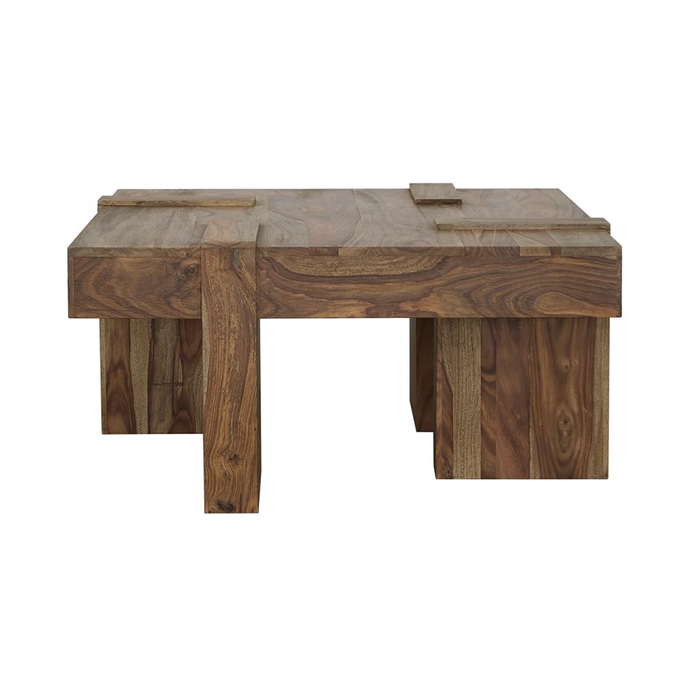 Natural Sheesham Wood Square Coffee Table - Handcrafted Coaster Furniture for Living Room, Home Decor & Modern Interior Design (724138)