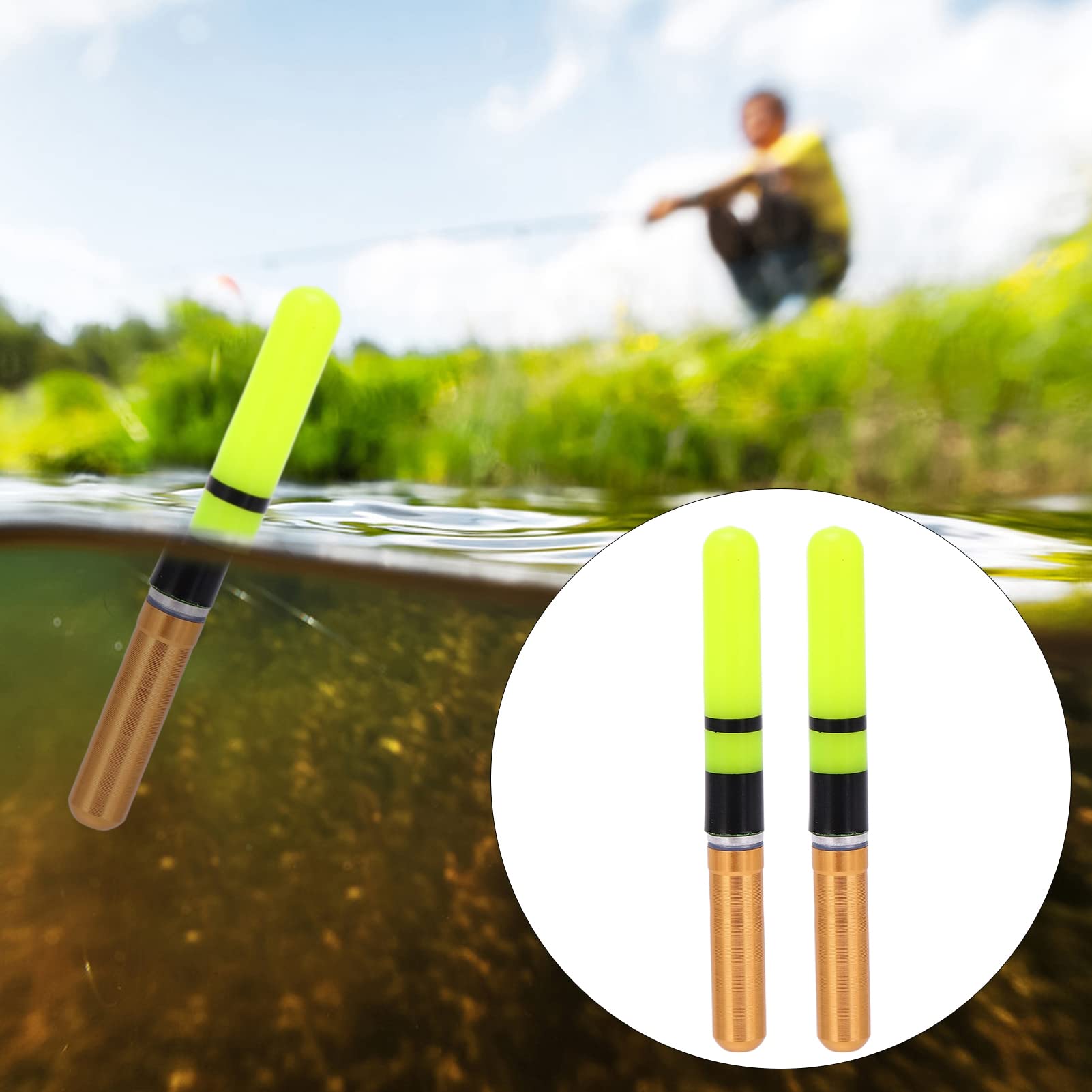 2pcs Luminous Fishing Floats with Battery - Electronic Lighted Night Fishing Bobbers for Bass/Catfish - Waterproof & Durable Fishing Accessories (Gold) - Perfect for Night Fishing, Kayak Fishing & Ice Fishing
