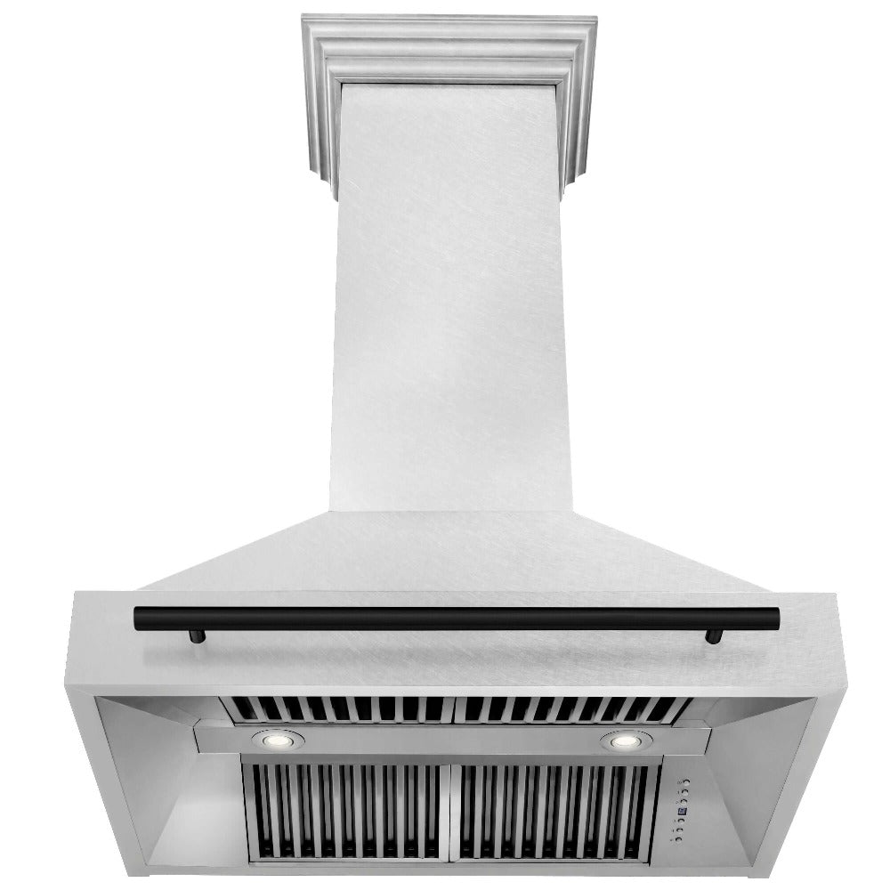 ZLINE Autograph Edition 36 Inch Stainless Steel Wall Mount Range Hood with Matte Black Handle - Professional Kitchen Ventilation for Home Chefs (8654SNZ 36 MB) | Perfect for Modern Kitchens & Open Concept Homes