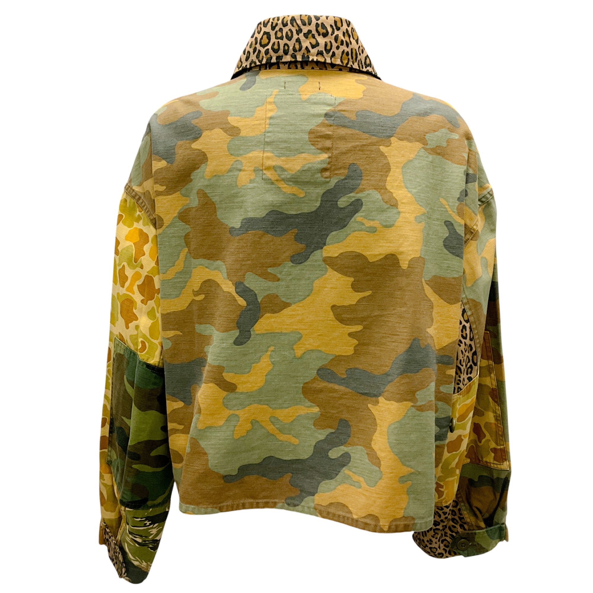 R13 Multi Camo Abu Cropped Jacket - Women's Military Style Denim Jacket with Camouflage Print | Perfect for Streetwear, Casual Outfits & Outdoor Adventures