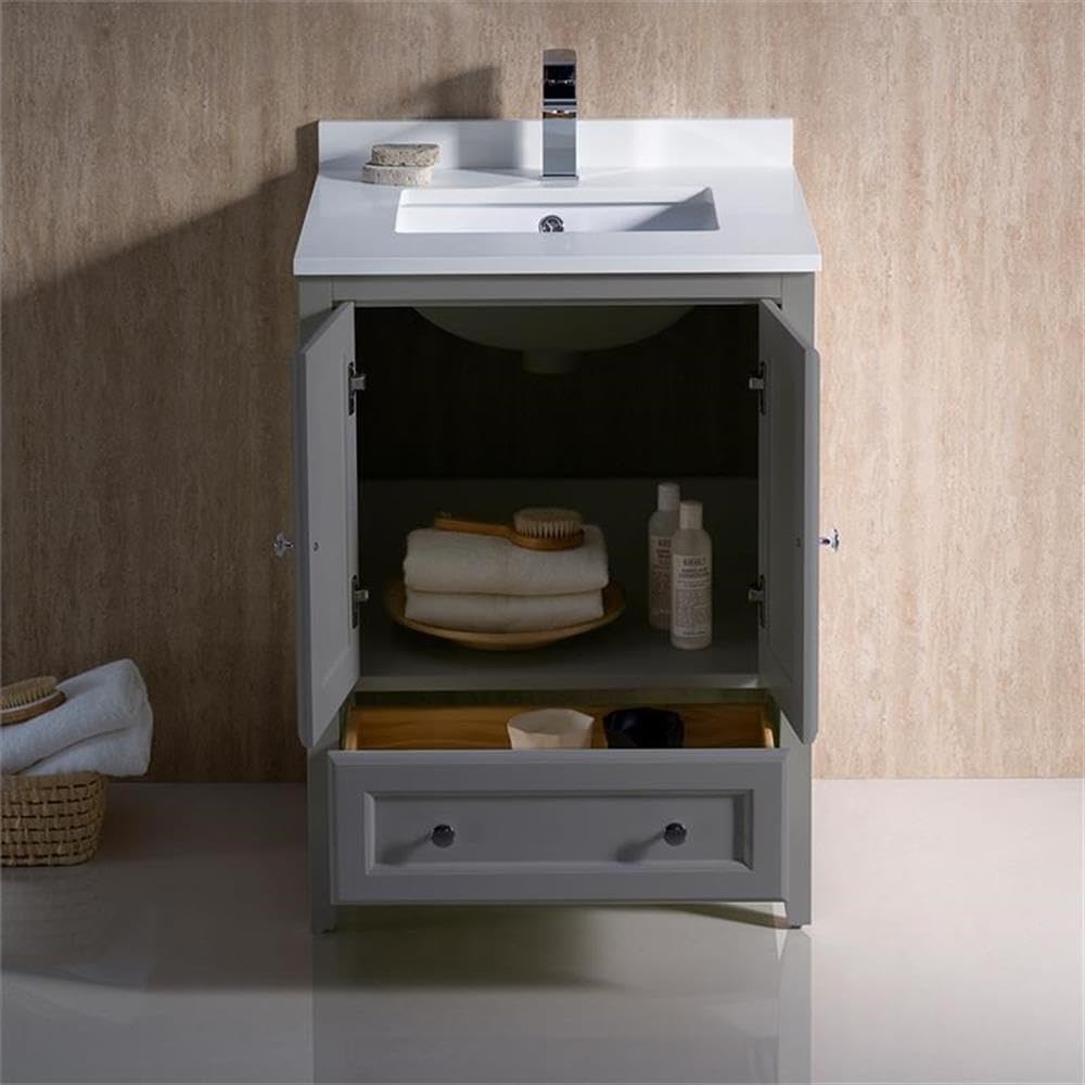 Fresca Oxford 24-Inch Gray Traditional Bathroom Vanity with Top & Sink - Perfect for Small Bathrooms, Powder Rooms & Guest Baths
