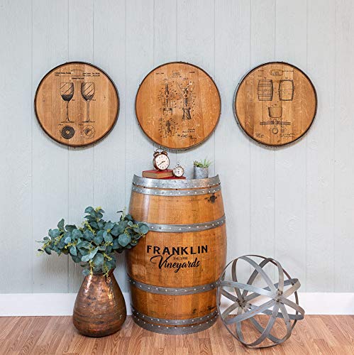 Reclaimed Whiskey Barrel Head - Cartoon Angry 8 Ball Billiards Wall Decor - Rustic Bar Sign for Man Cave, Game Room & Pub Decor - Perfect for Sports Bars & Basement Hangouts