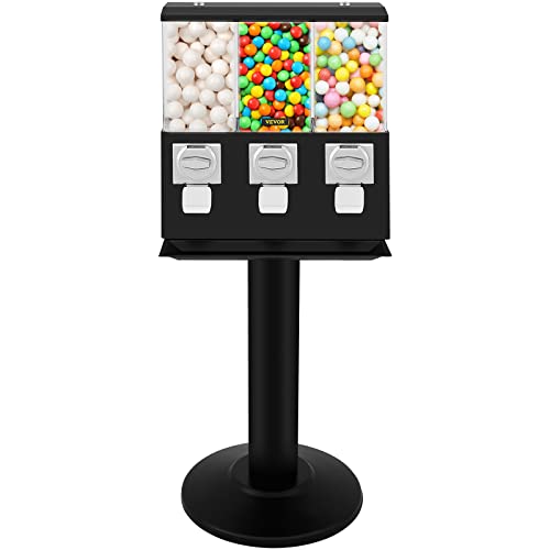 VBENLEM Triple Head Candy Vending Machine - 1 Inch Gumball Dispenser with Adjustable Outlet & Stand - Commercial & Home Use for Arcades, Stores, Parties, and Events