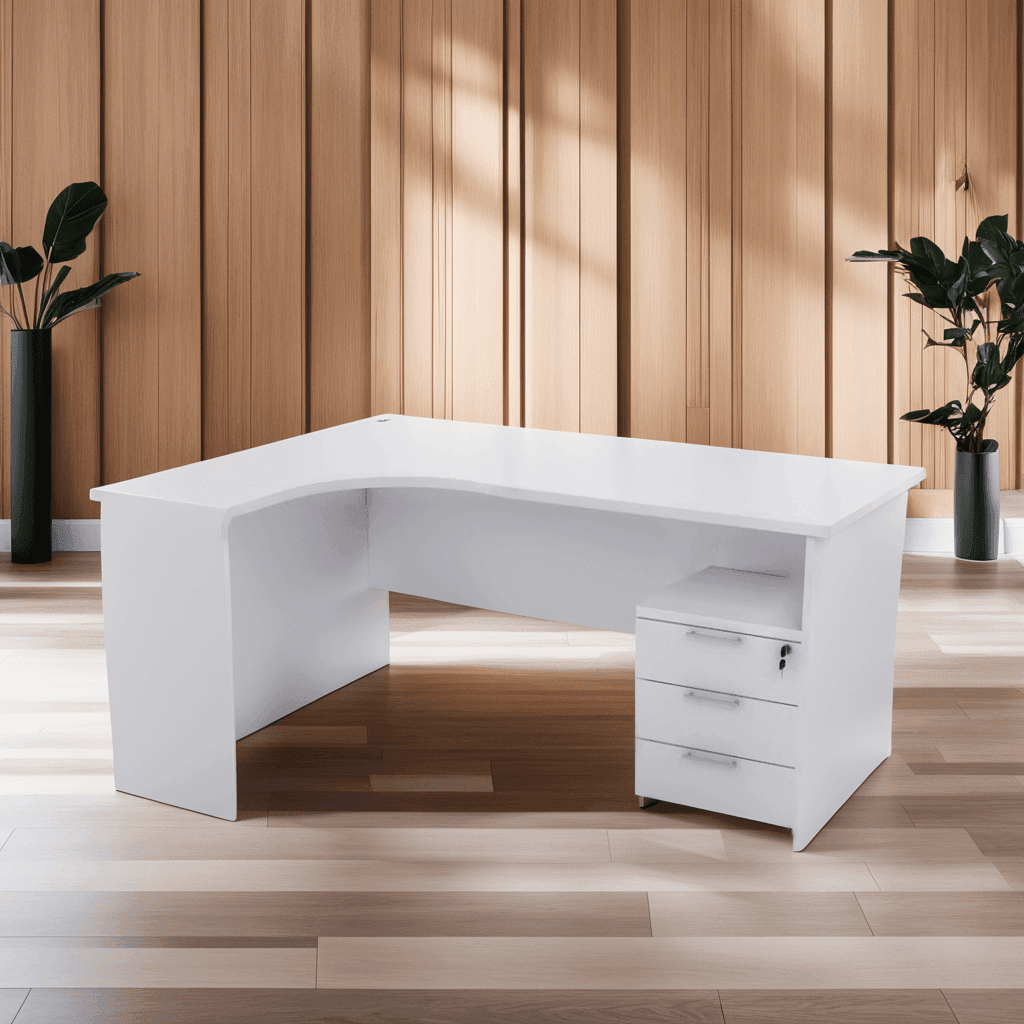 L-Shaped Study Desk with Mobile Pedestal - Modern Home Office Desk for Small Spaces, Perfect for Students & Remote Workers | Compact Workspace Solution for Apartments & Dorm Rooms