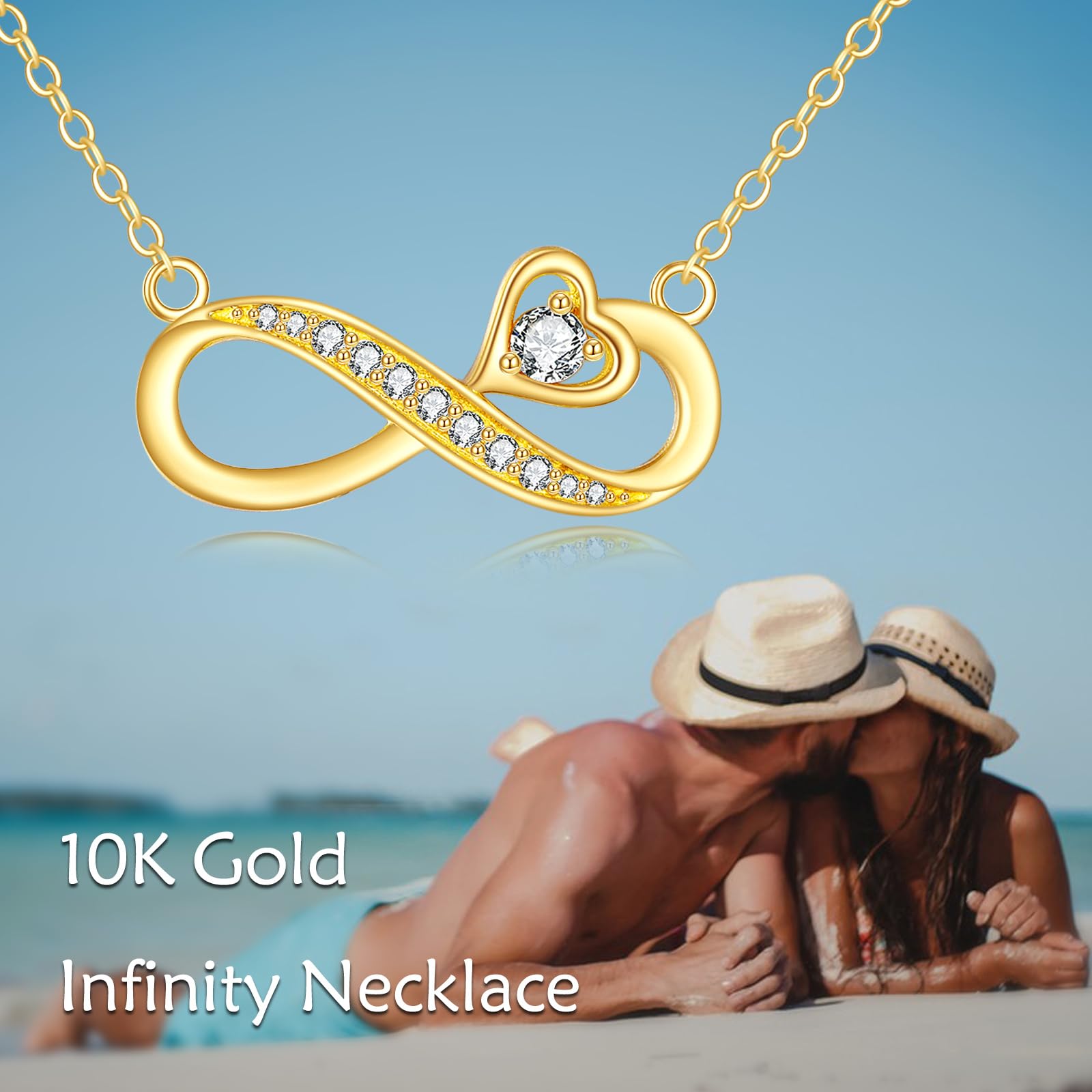 14K Gold Moissanite Infinity Love Heart Pendant Necklace for Women - Elegant Jewelry Gift for Anniversary, Valentine's Day & Special Occasions