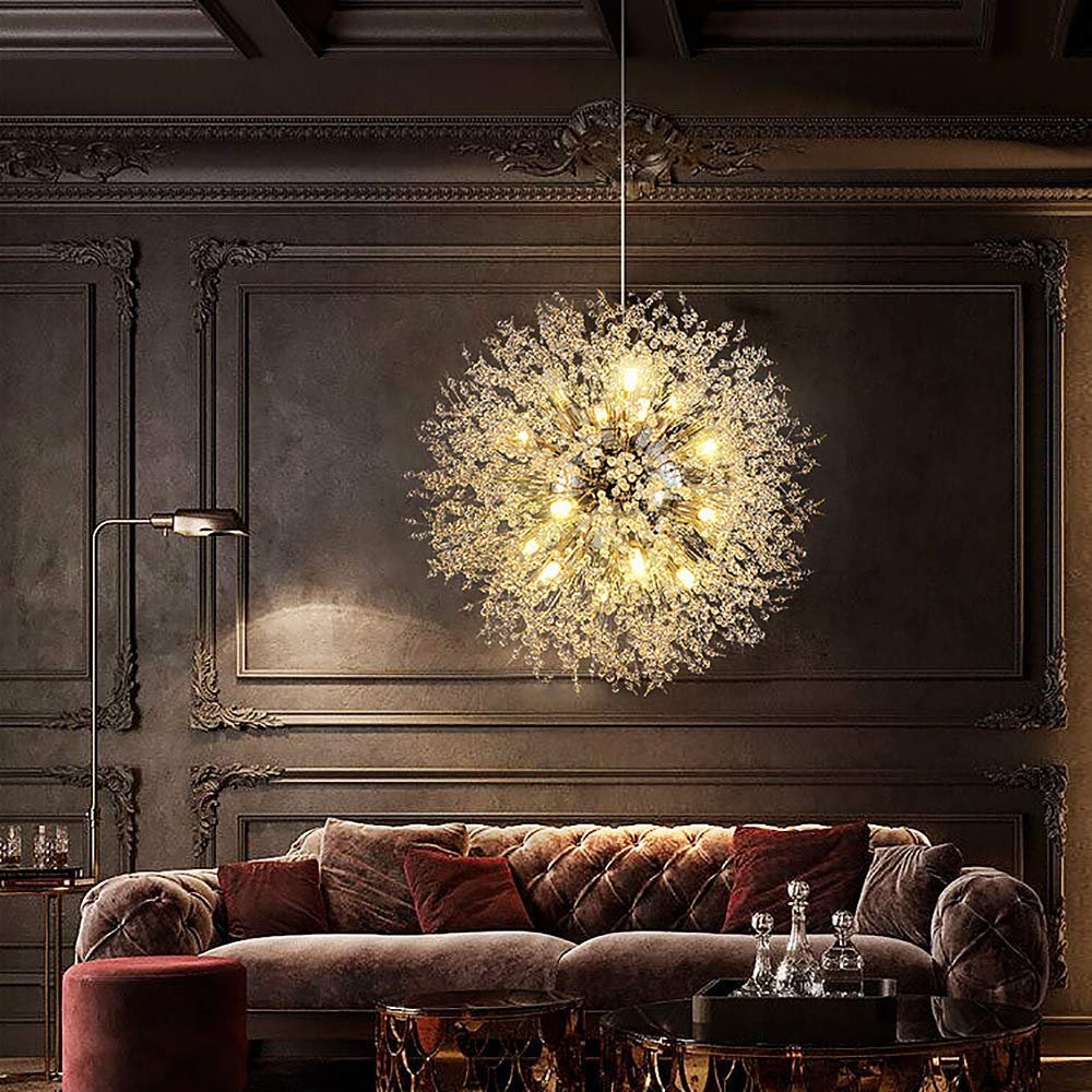 Modern Crystal Chandelier - Chrome Firework Dandelion Sputnik Pendant Light Fixture, 16-Light Dining Room Chandelier for Bedroom, Kitchen & Living Room Lighting | Elegant Home Decor for Parties & Romantic Dinners
