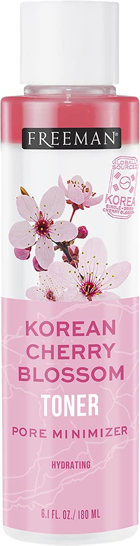 FREEMAN Beauty Witch Hazel Facial Toner with Korean Cherry Blossom - Hydrating Makeup Remover for Face, 6.1 Fl Oz - Perfect for Daily Skincare Routine & Post-Makeup Cleansing