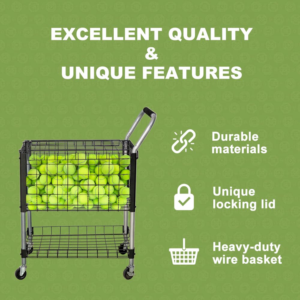 Premium Tennis Ball Cart with Wheels - Heavy Duty Portable Tennis Ball Holder Basket for Training & Coaching - Large Capacity for Sports Courts & Clubs - Ideal for Tennis Coaches, Players & Practice Sessions