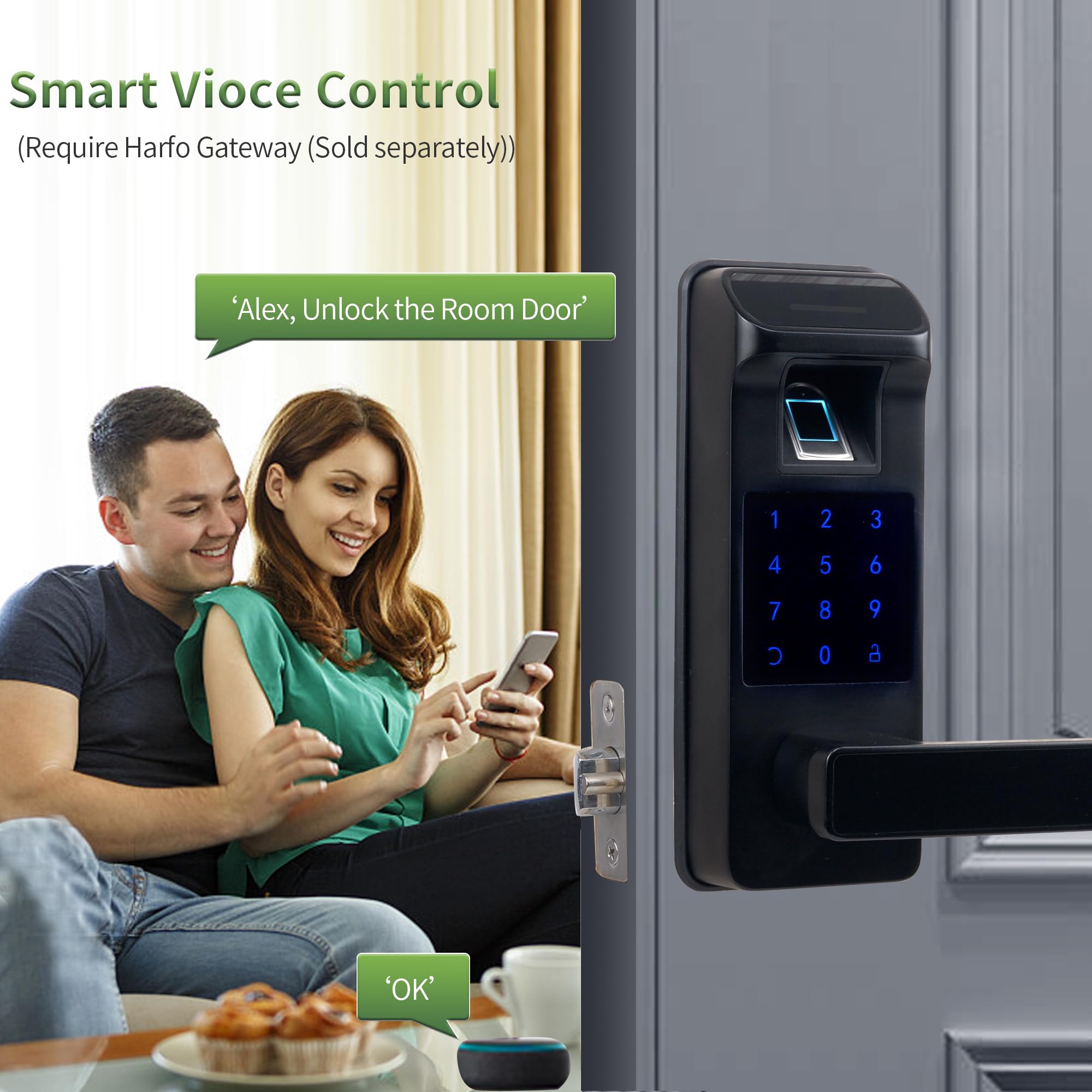 Harfo Smart Door Lock - Keyless Entry Fingerprint & Keypad Digital Door Lock with Full App Control - Heavy Duty Biometric Electronic Lock for Home Security (Black) - Perfect for Apartments, Smart Homes & Vacation Rentals