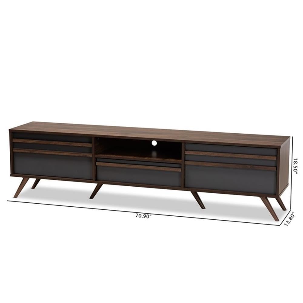 BOWERY HILL 60 Inch Wood TV Stand Entertainment Center Console - Modern Gray & Walnut Finish for Living Room, Bedroom, Home Theater Setup