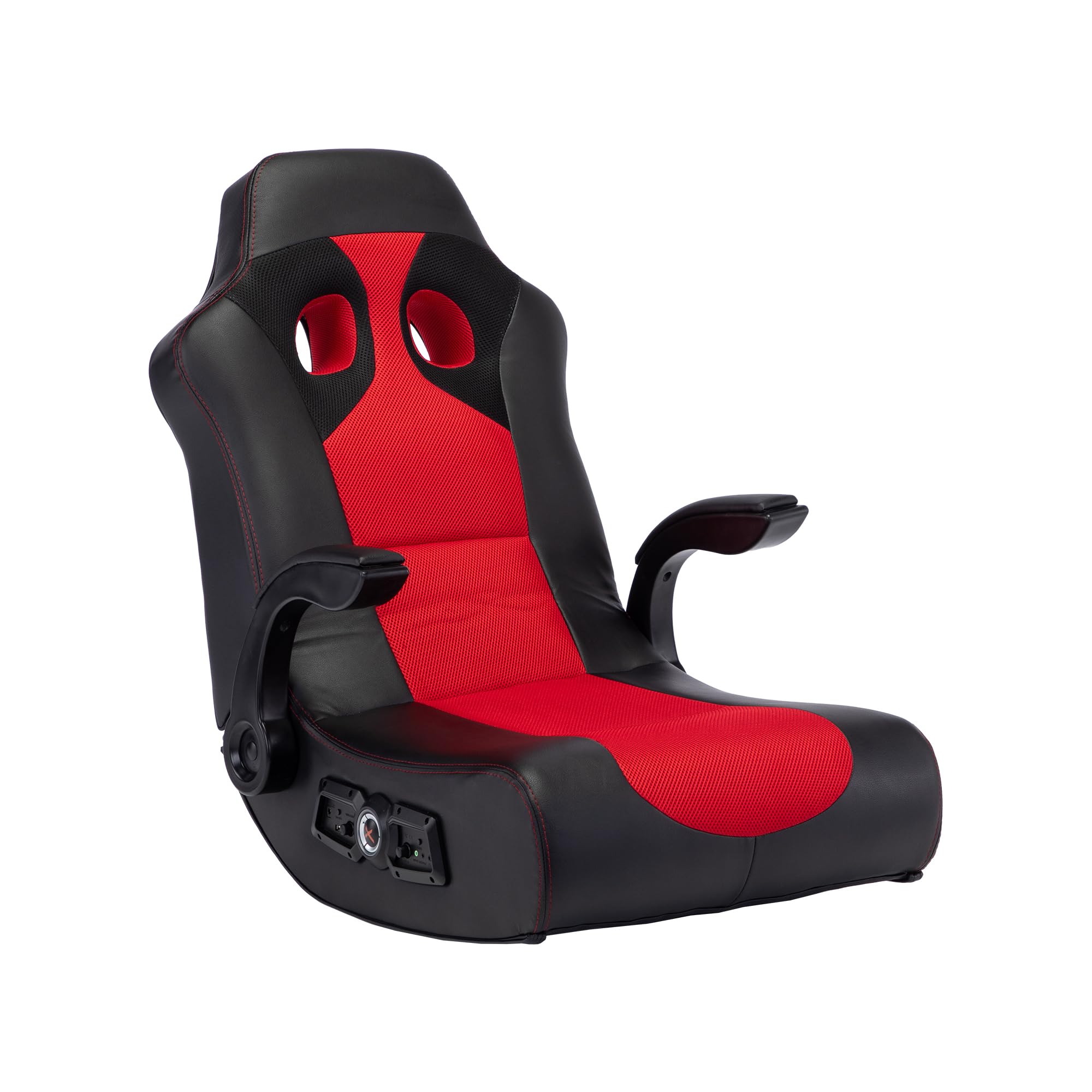 X Rocker Vibe 2.1 Bluetooth Gaming Chair with Vibration Motors & Immersive Audio - Ergonomic Floor Rocker Chair with Built-in Speakers & Subwoofer - Perfect for Video Games, Movies & Music Entertainment (Black/Red)