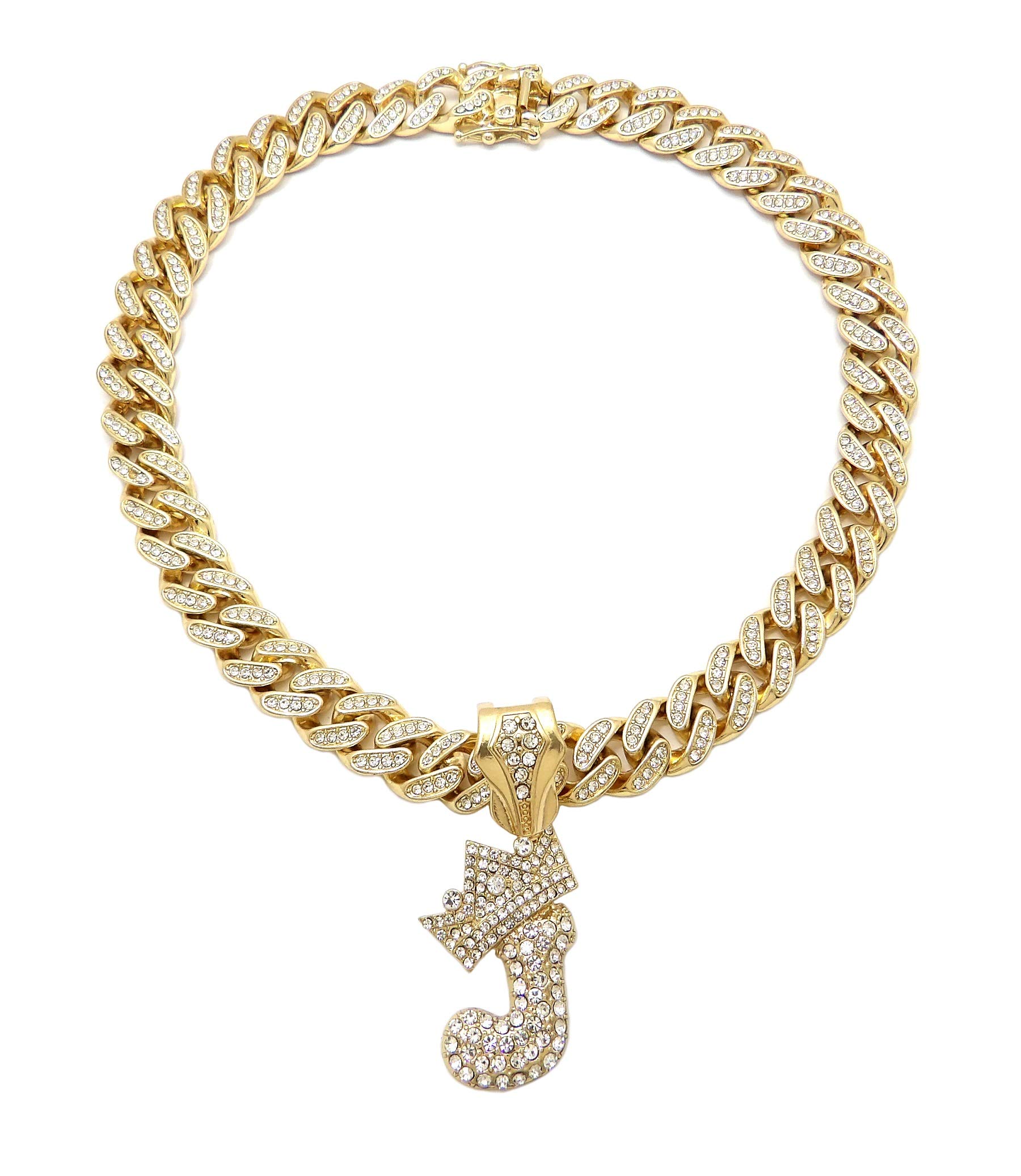 Hip Hop Gold Plated PT Bubble Alphabet Initial J Pendant & 16