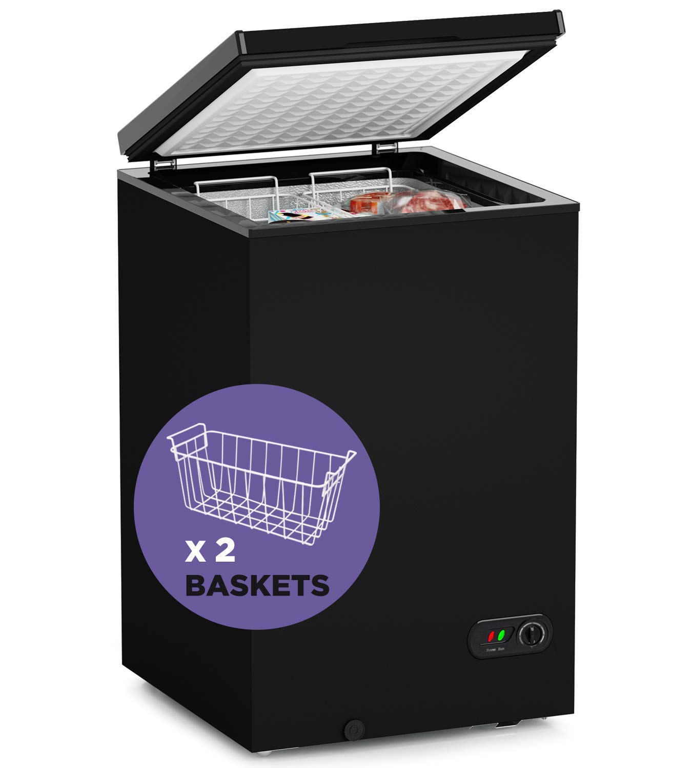 ADT 3.5 Cubic Feet Chest Freezer - Freestanding Top Door Deep Freezer with Adjustable Temperature (6.8°F to -4°F), Energy Efficient, Black - Perfect for Home, Garage, Basement & Small Business Storage