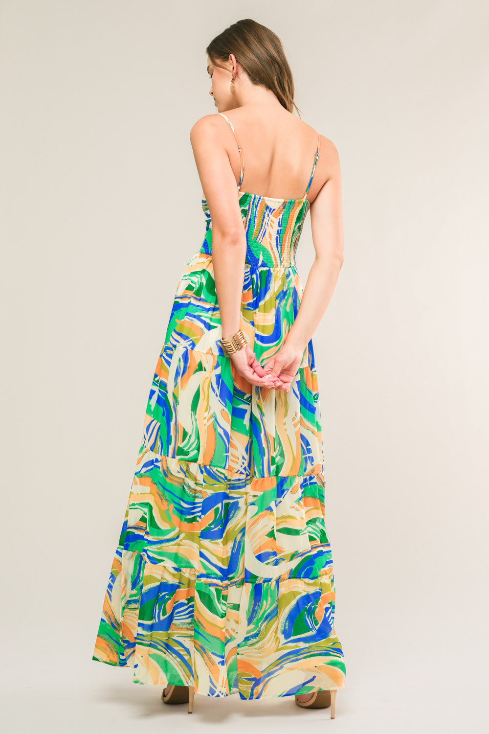 Florida Dreams Tie Front Maxi Dress in Blue Green - Perfect for Beach Vacations & Summer Outings