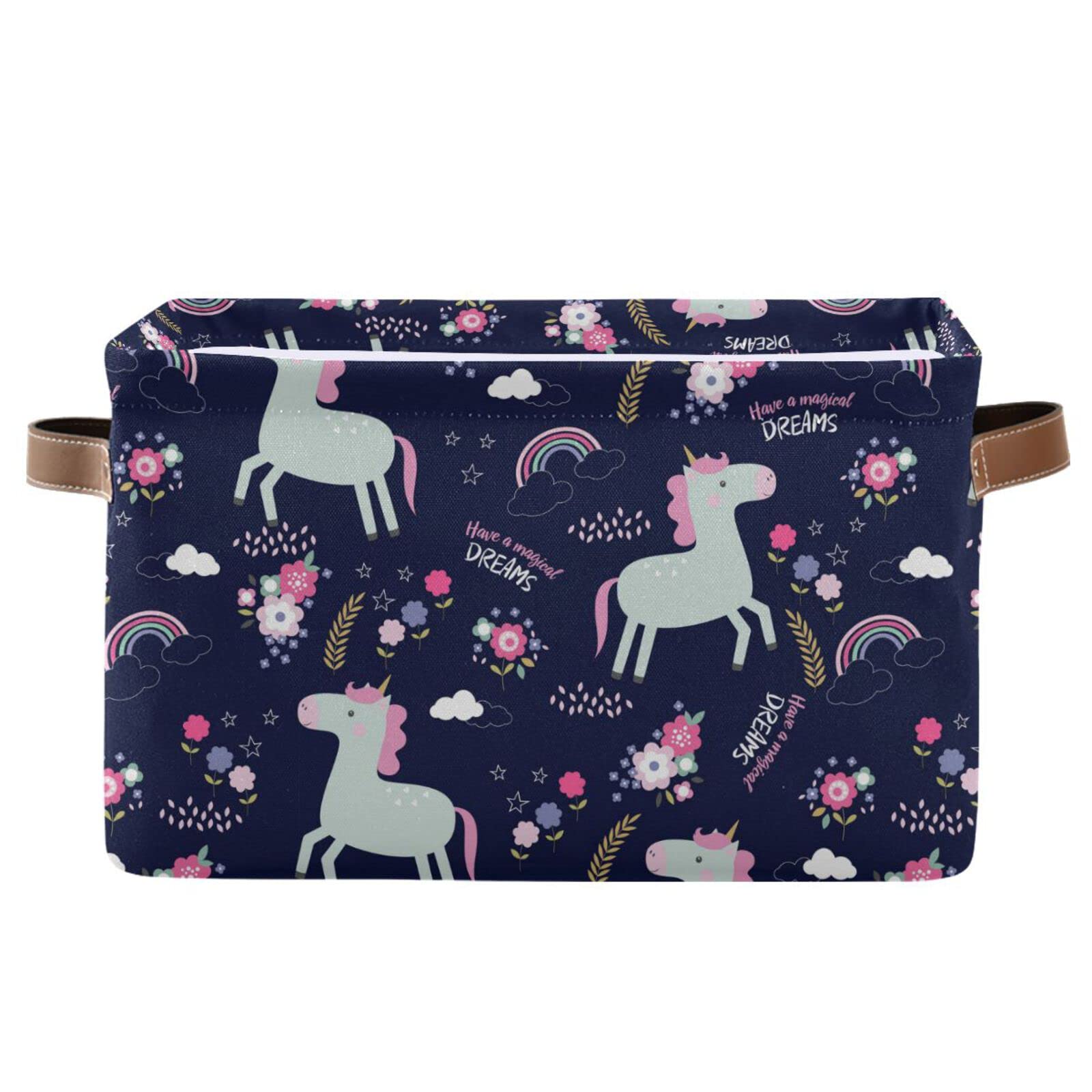 Magical Unicorn Square Storage Basket - Collapsible Fabric Storage Bin with Handles for Toys, Clothes & Organizing (2 Pack) - Perfect for Kids' Room, Nursery & Closet Organization