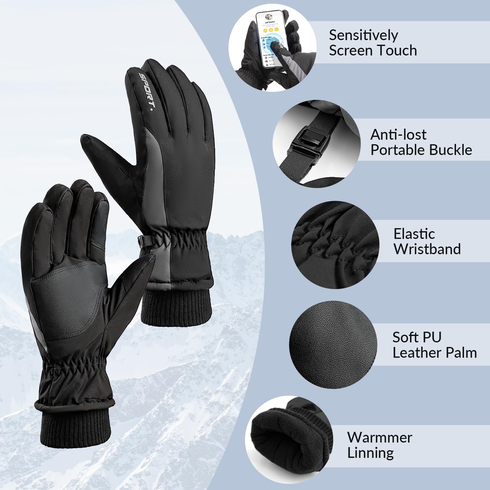 DOFOWORK Waterproof Ski Gloves for Men & Women - Thermal Winter Snowboard Gloves with Breathable Technology for Cold Weather - Perfect for Skiing, Snowboarding & Outdoor Winter Activities