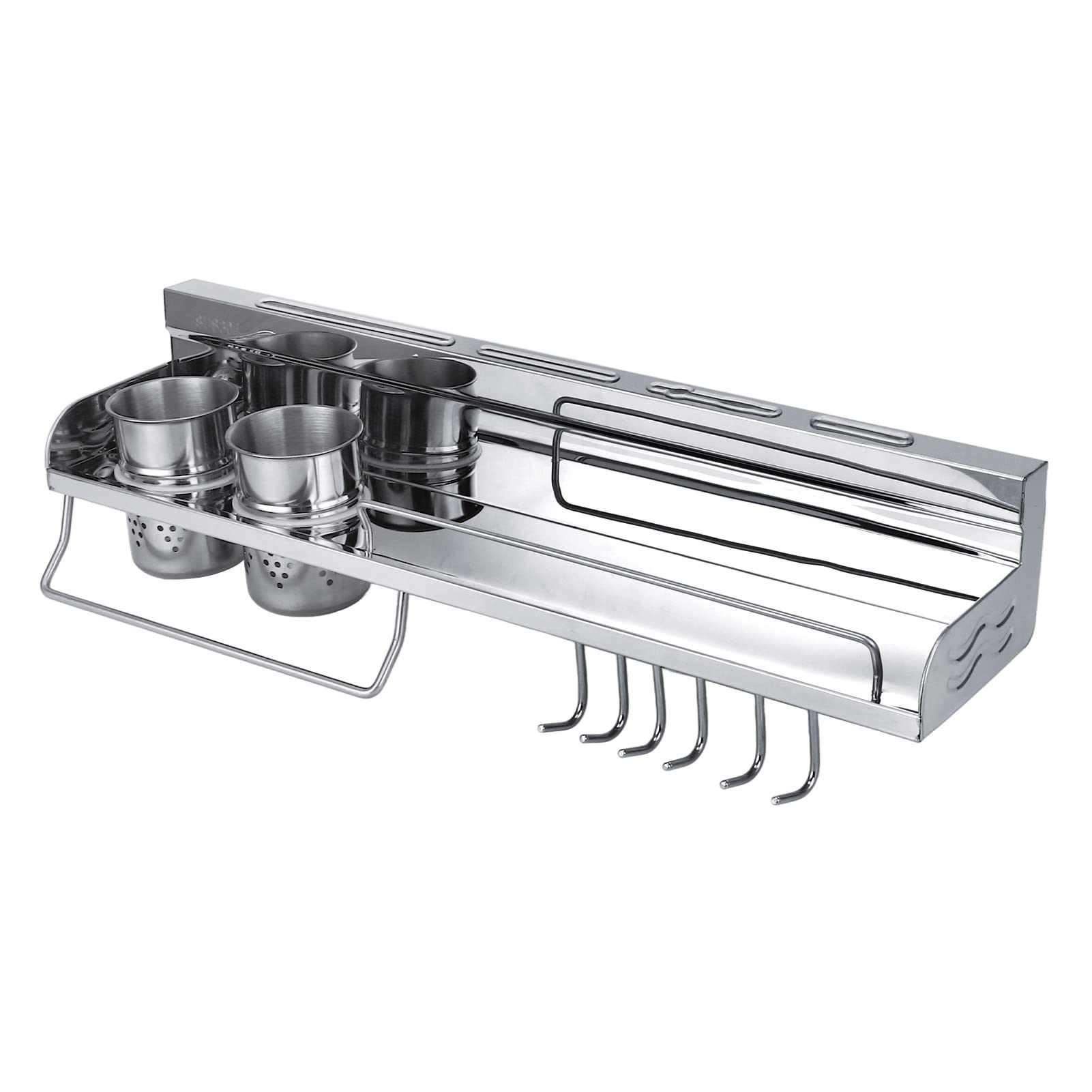 Stainless Steel Wall Mounted Kitchen Utensil Organizer - Drying Rack with Chopsticks Holder & Spice Rack for Knives, Spoons, Forks, Spice Jars | Space Saving Kitchen Storage Solution for Small Apartments & Modern Homes