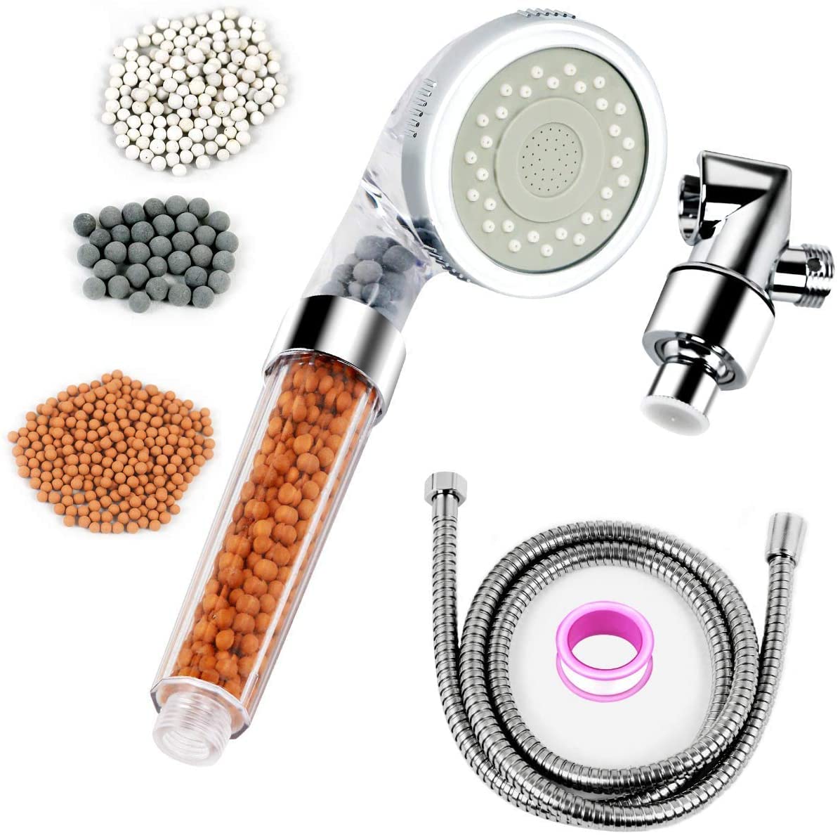 High Pressure Filter Shower Head with Replacement Hose & Bracket - 3 Mode Spray, Water Saving Showerhead for Dry Hair & Skin Care - Perfect for Rain, Massage & Handheld Showering Experience
