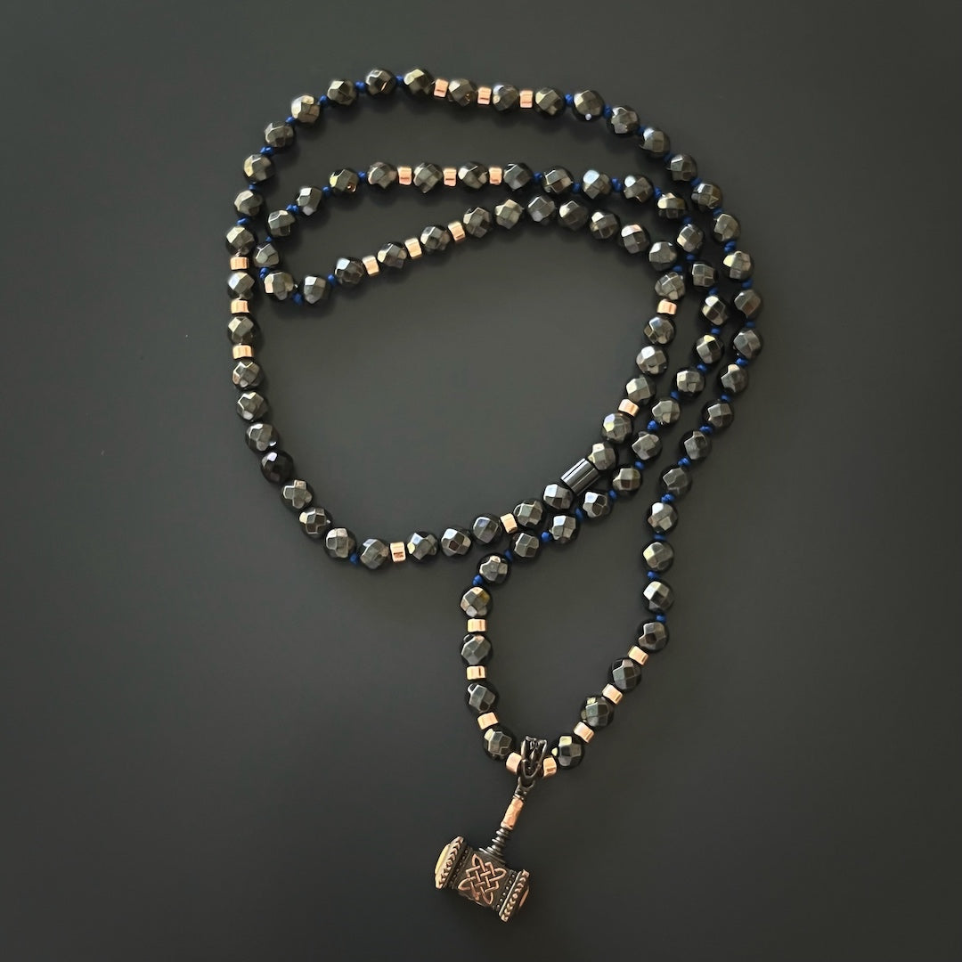 Authentic Hematite Stone Beaded Sterling Silver Thor Hammer Pendant Necklace for Men - Viking Jewelry, Norse Mythology Gift, Perfect for Cosplay & Everyday Wear