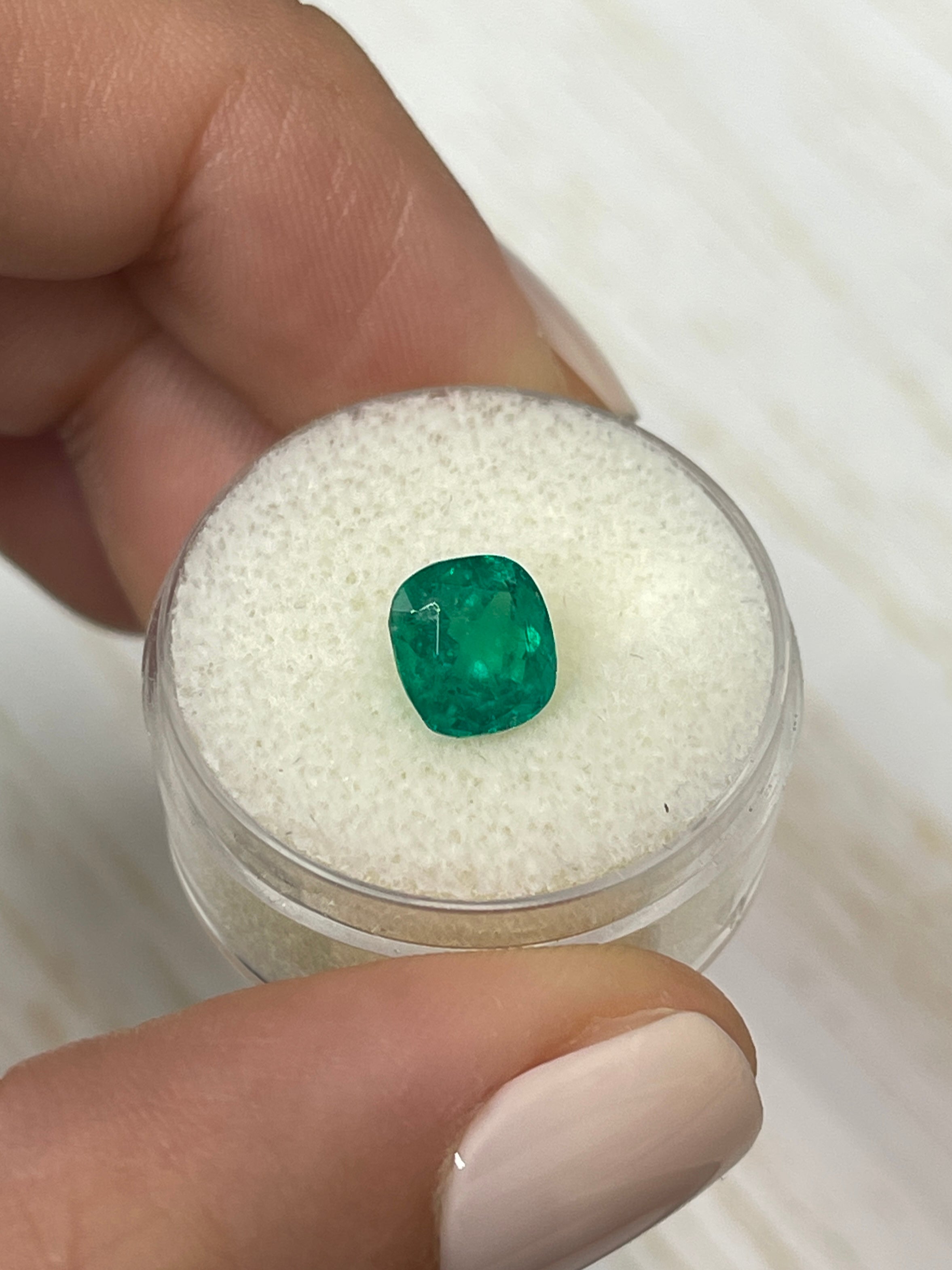 1.96 Carat Muzo Green Colombian Emerald - 7.5x7.5mm Natural Loose Cushion Cut Gemstone for Jewelry Making & Engagement Rings