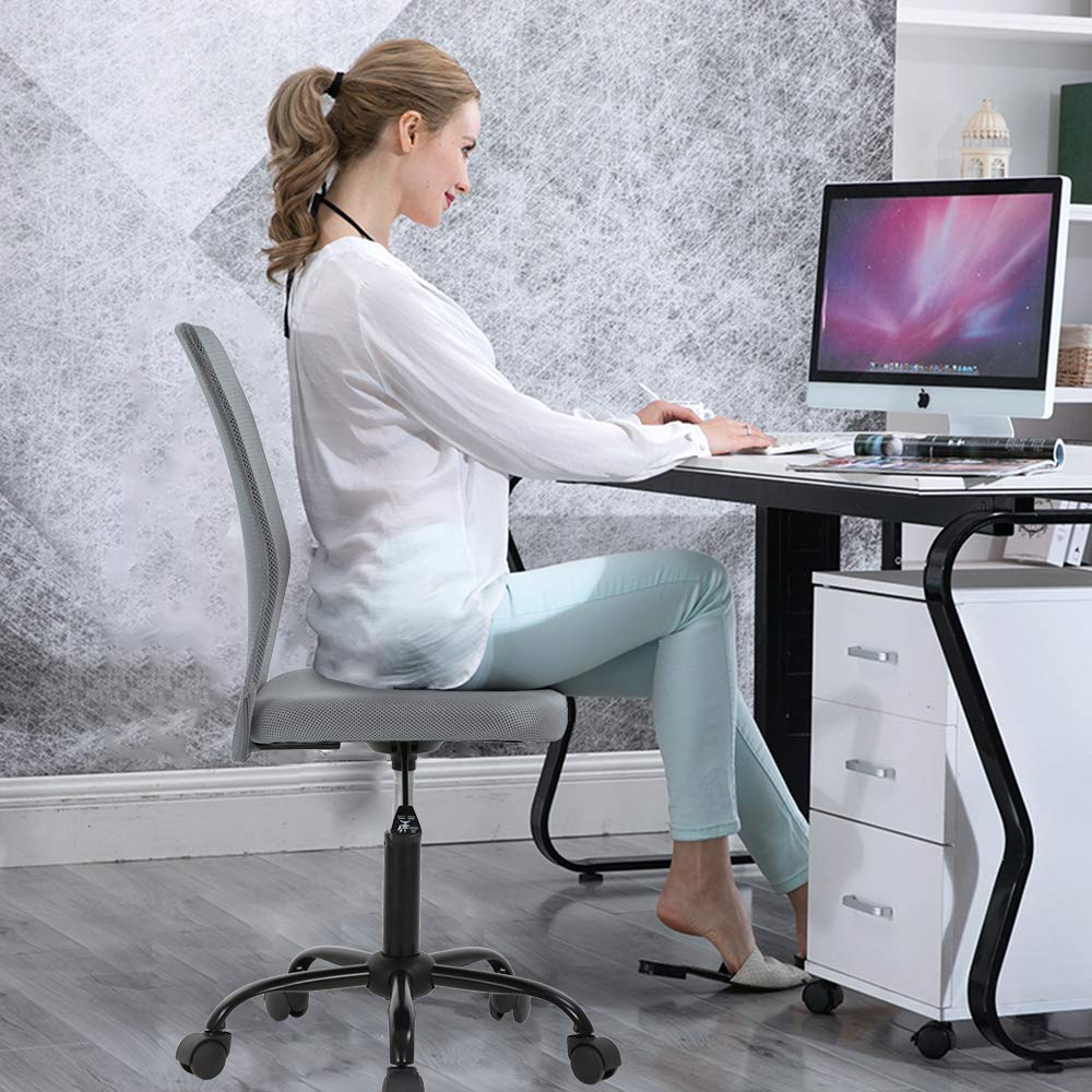 Ergonomic Mesh Office Chair - Adjustable Armless Computer Desk Chair with Swivel & Rolling Wheels for Home Office, Work, Meetings - Grey (Ideal for Long Hours of Sitting & Productivity)