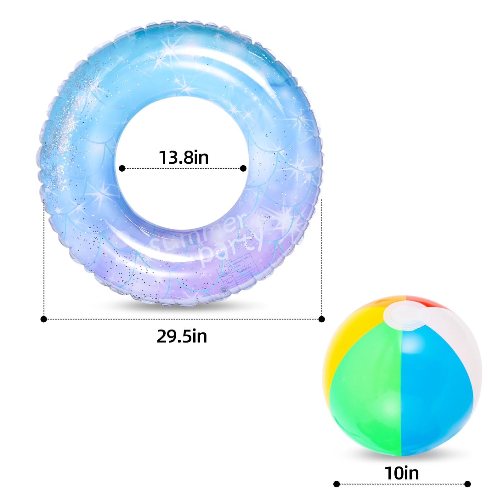 Bennol 4-Pack Inflatable Swimming Rings with Beach Ball - 32.5