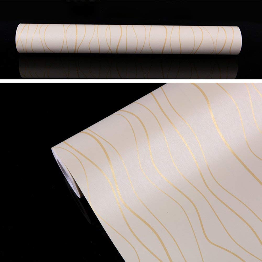 ZAMNEA 17.8 x 118 Inches Self-Adhesive Liner Paper - Removable Shelf & Drawer Liner - Peel & Stick Wall Stickers for Kitchen, Dresser, Cabinets - Gold Wave Stripe Design - Perfect for Home Organization & Decor
