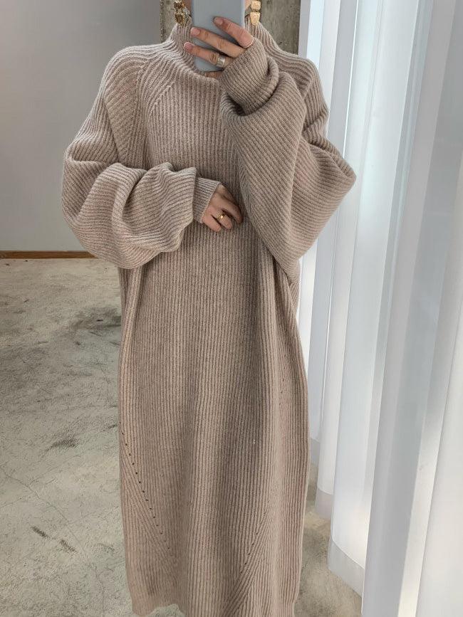 Lovevop Women's Casual High Neck Solid Color Long Sleeve Knit Dress - Perfect for Work, Date Night & Fall/Winter Fashion