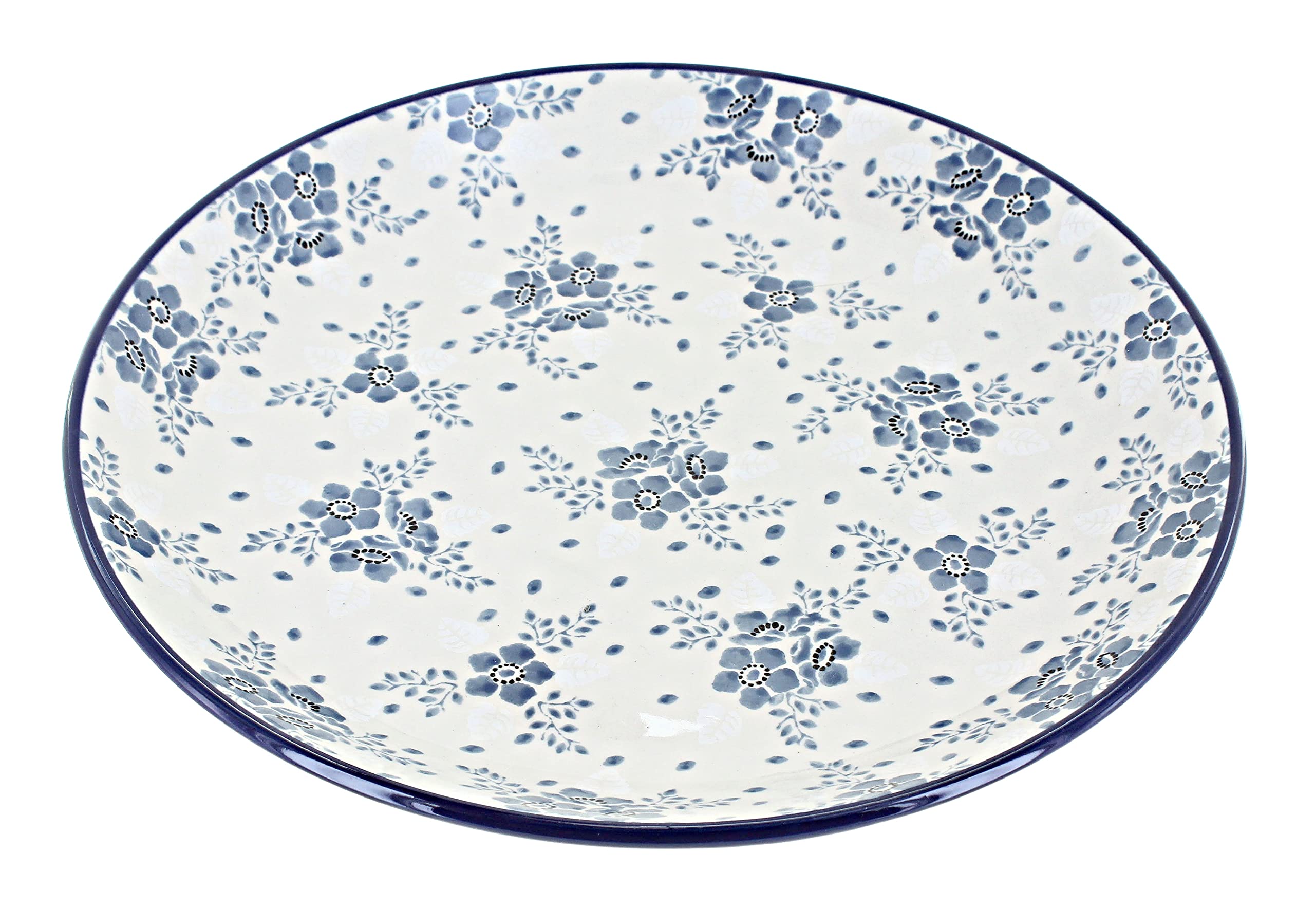 Handmade Blue Rose Polish Pottery Dinner Plate - Elegant Blue Fleur Design for Fine Dining & Special Occasions | Perfect for Wedding, Anniversary & Holiday Table Settings