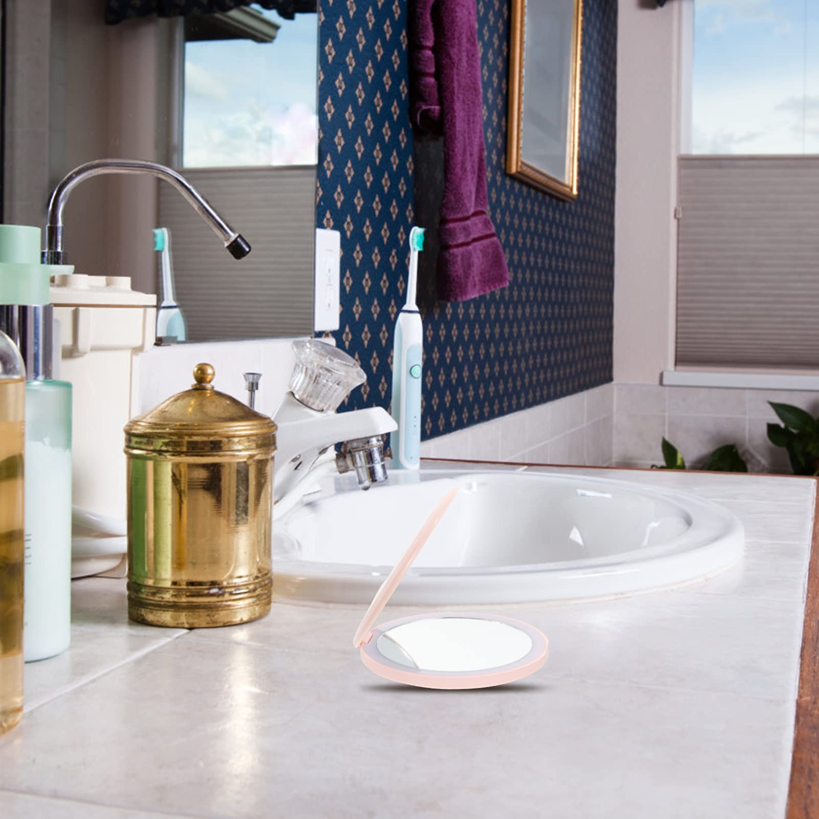 FOMIYES LED Travel Makeup Mirror - Foldable Compact for Eyebrow, Shaving & Styling - Portable Vanity Mirror for Home & Travel