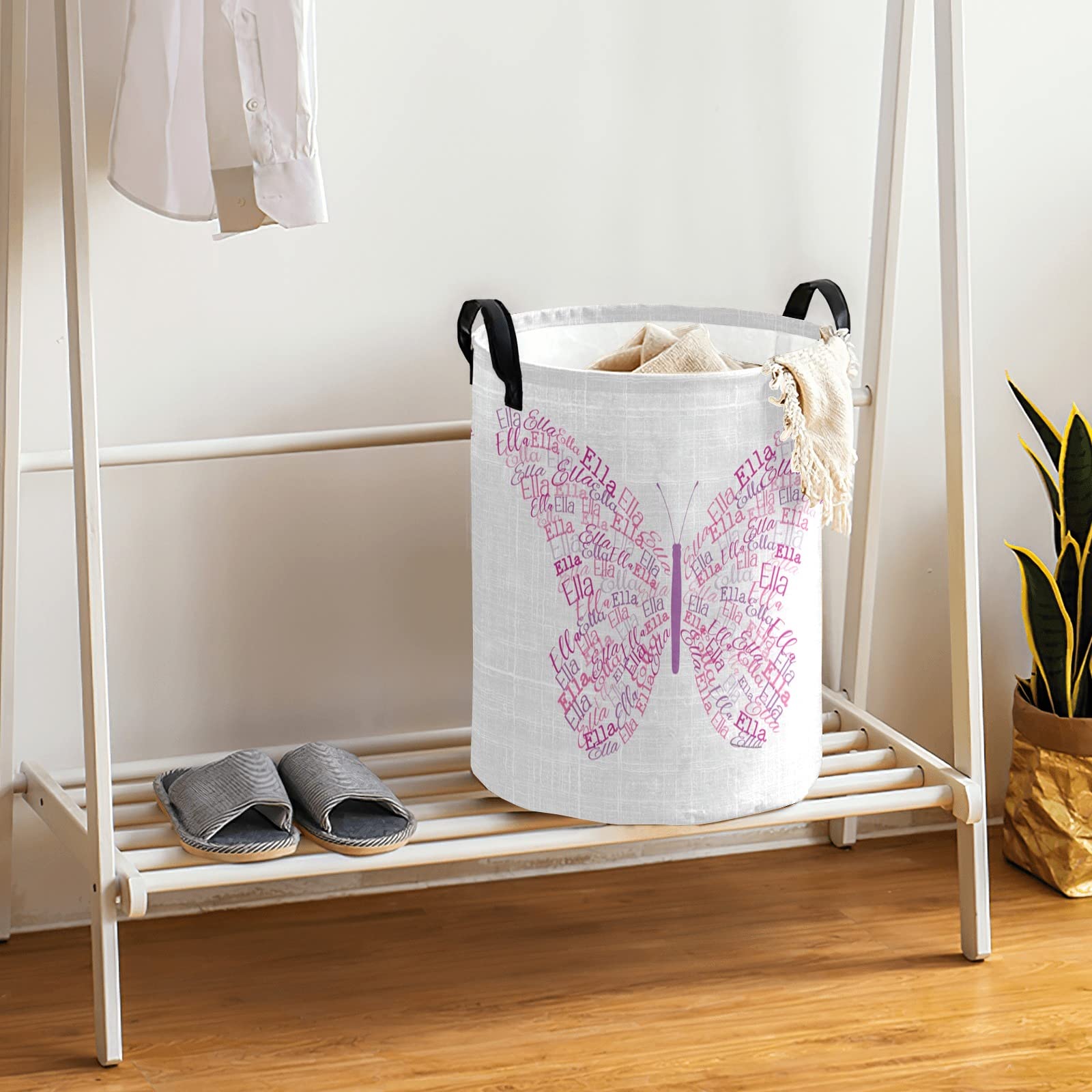 Personalized Laundry Hamper with Name - Custom Collapsible Clothes Storage Basket with Handle for Bathroom, Bedroom & Living Room - Butterfly Design | Perfect for Home Organization & Gift Giving