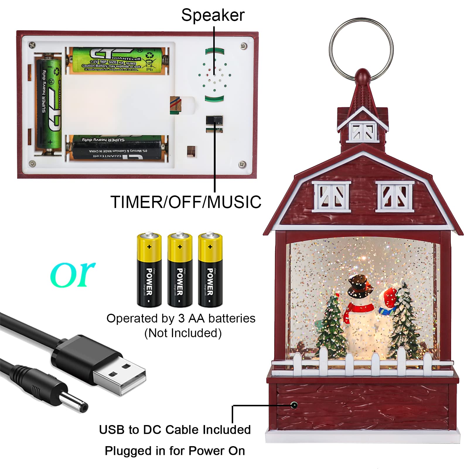 Eldnacele Musical Snow Globe Lantern with Timer - USB/Battery Operated Swirling Singing Water Glitter Light for Christmas Decor - Perfect for Adults & Kids Holiday Decorations (Snowman Design) - Ideal for Home, Office, and Gift-Giving