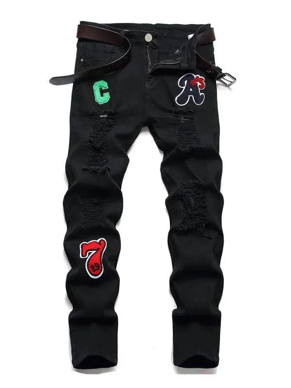 Patches Straight Leg Jeans for Women - High Waist Denim Pants with Stretch - Casual & Comfortable Jeans for Everyday Wear