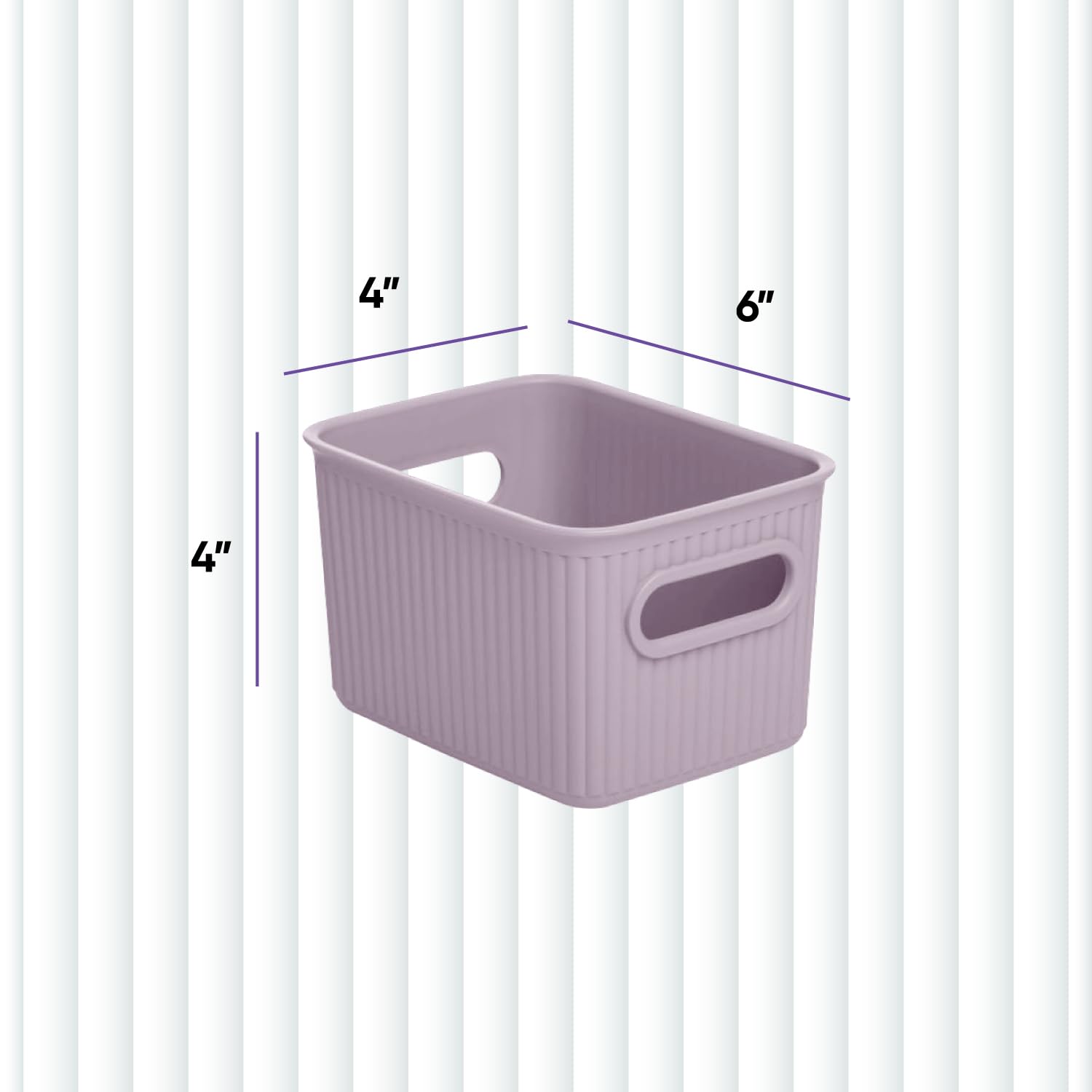 Superio Ribbed Collection - 4 Pack Decorative Plastic Storage Bins, Open Home Organizer Baskets in Small Lilac Purple (1.5 Liter) - Perfect for Closet, Shelf, Drawer & Bathroom Organization - Space Saving Storage Containers for Bedroom, Office & Nursery