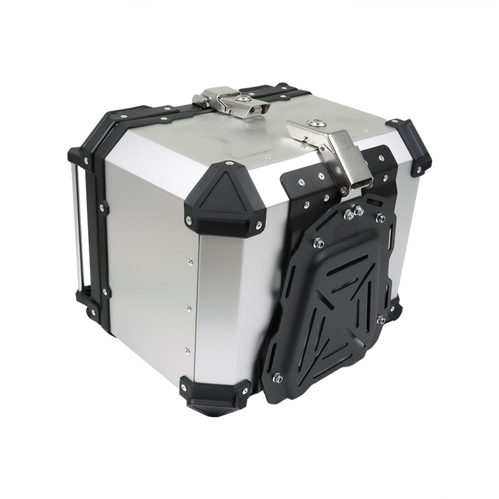 45L Motorcycle Top Case - Hard Aluminum Alloy Waterproof Trunk with Security Lock & Mounting Plate | Silver Metal Touring Tail Box for Secure Storage & Long Rides
