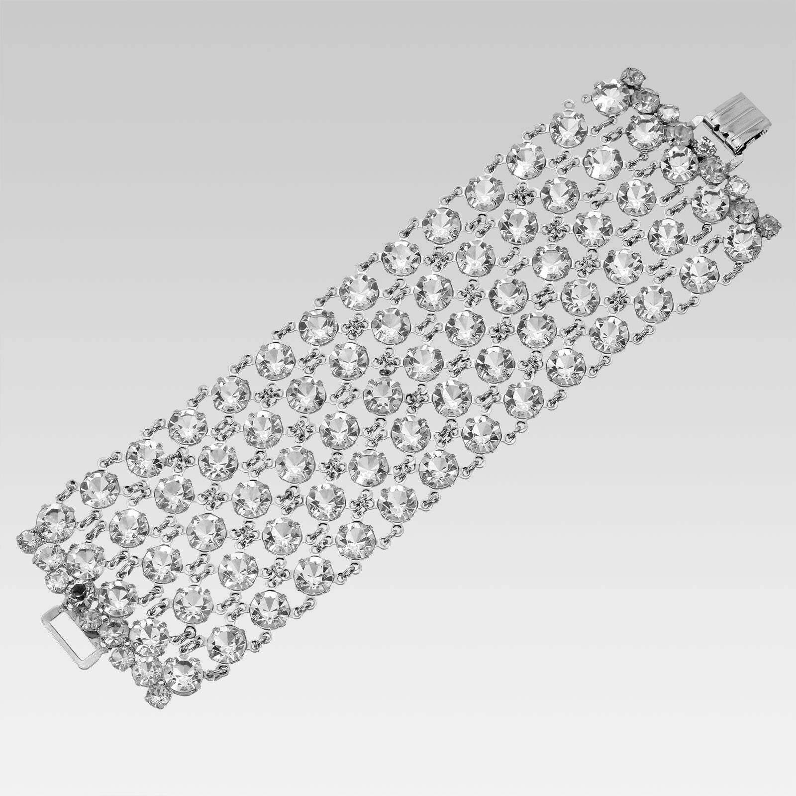 1928 Jewelry 5-Row Round Austrian Crystal Chain Bracelet for Women - 7 Inch Adjustable Wristband, Elegant Gift for Wedding, Party & Special Occasions