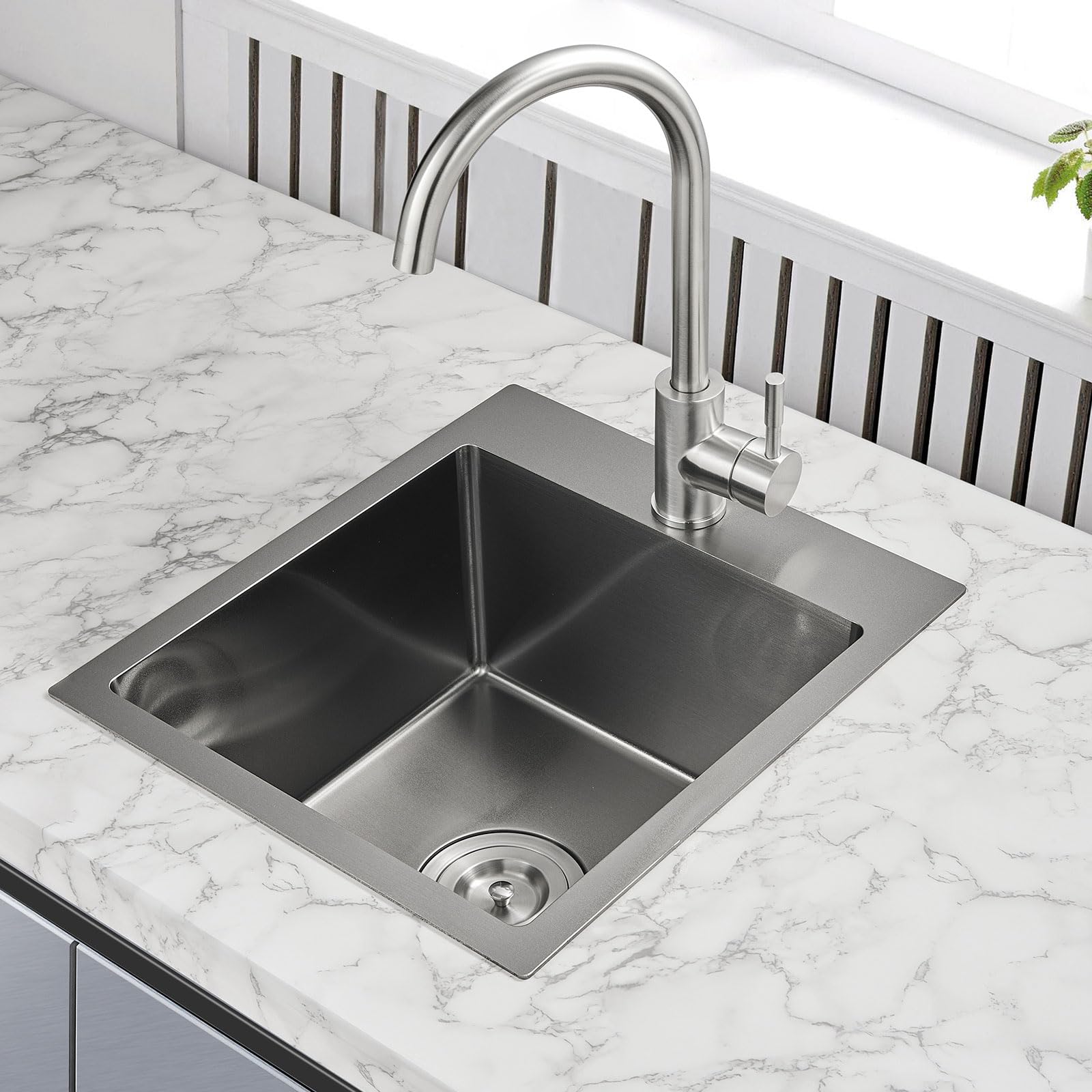 15 x 17 Inch Drop-in Kitchen Sink - 18 Gauge Stainless Steel Single Bowl with Single Faucet Hole - Topmount Bar & Prep Sink (Black) - Perfect for Small Kitchens, RV Campers & Food Prep Stations