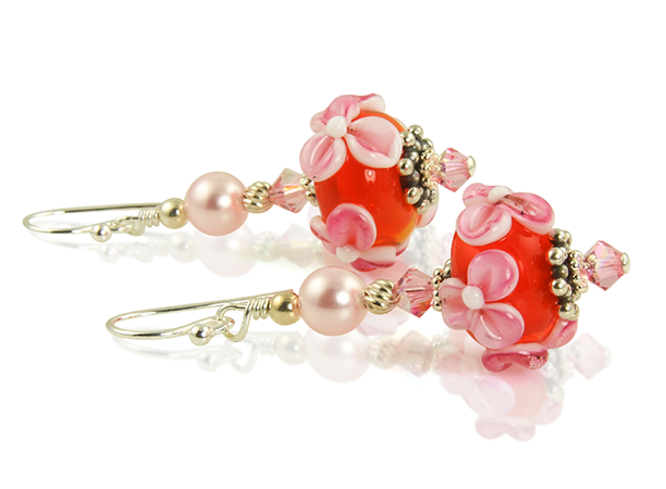 Pink Floral Lampwork Glass Bead Earrings for Women - Handmade Bohemian Dangle Earrings - Perfect for Parties, Weddings & Boho Fashion