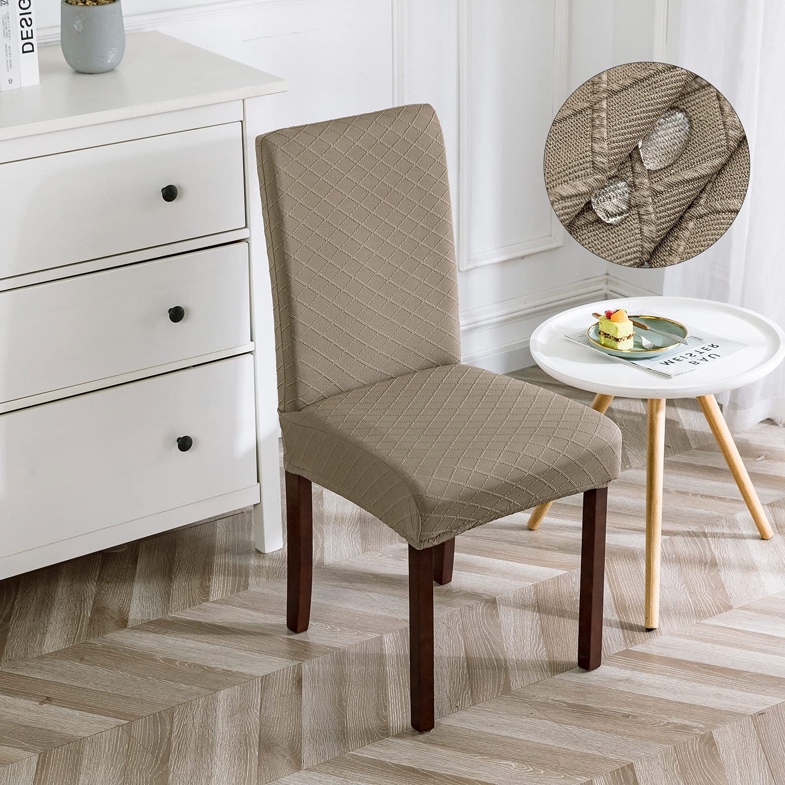 Waterproof Dining Chair Covers 2-Pack - Taupe Parsons Chair Slipcovers for Kitchen & Dining Room - Spill & Stain Resistant Seat Protectors for Everyday Use & Entertaining
