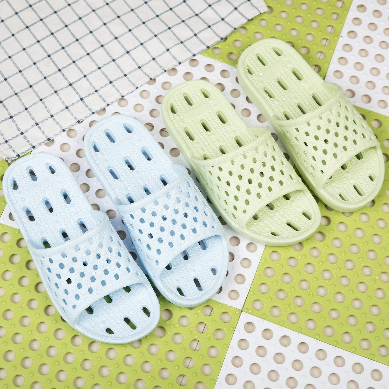 Ranberone Women's Quick-Drying Non-Slip Shower Sandals with Drainage Holes - Comfortable College Dorm & House Slippers for Bathroom, Poolside, Gym and Spa Use
