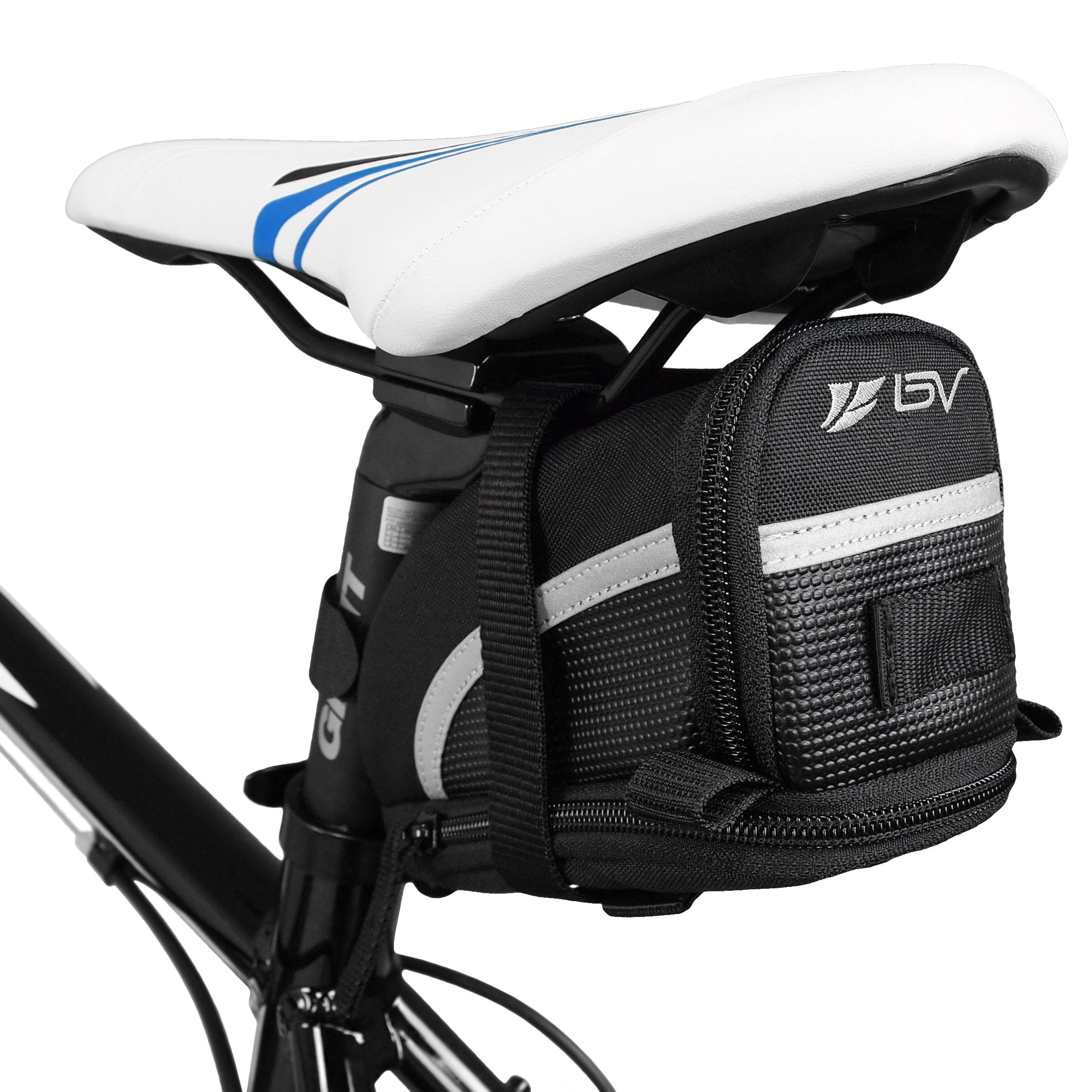 BV Bicycle Strap-On Saddle Bag - Waterproof Bike Seat Bag with Reflective Strip for Night Safety | Perfect Size for Phone, Keys & Essentials | Ideal for Road Cycling, Commuting & Mountain Biking