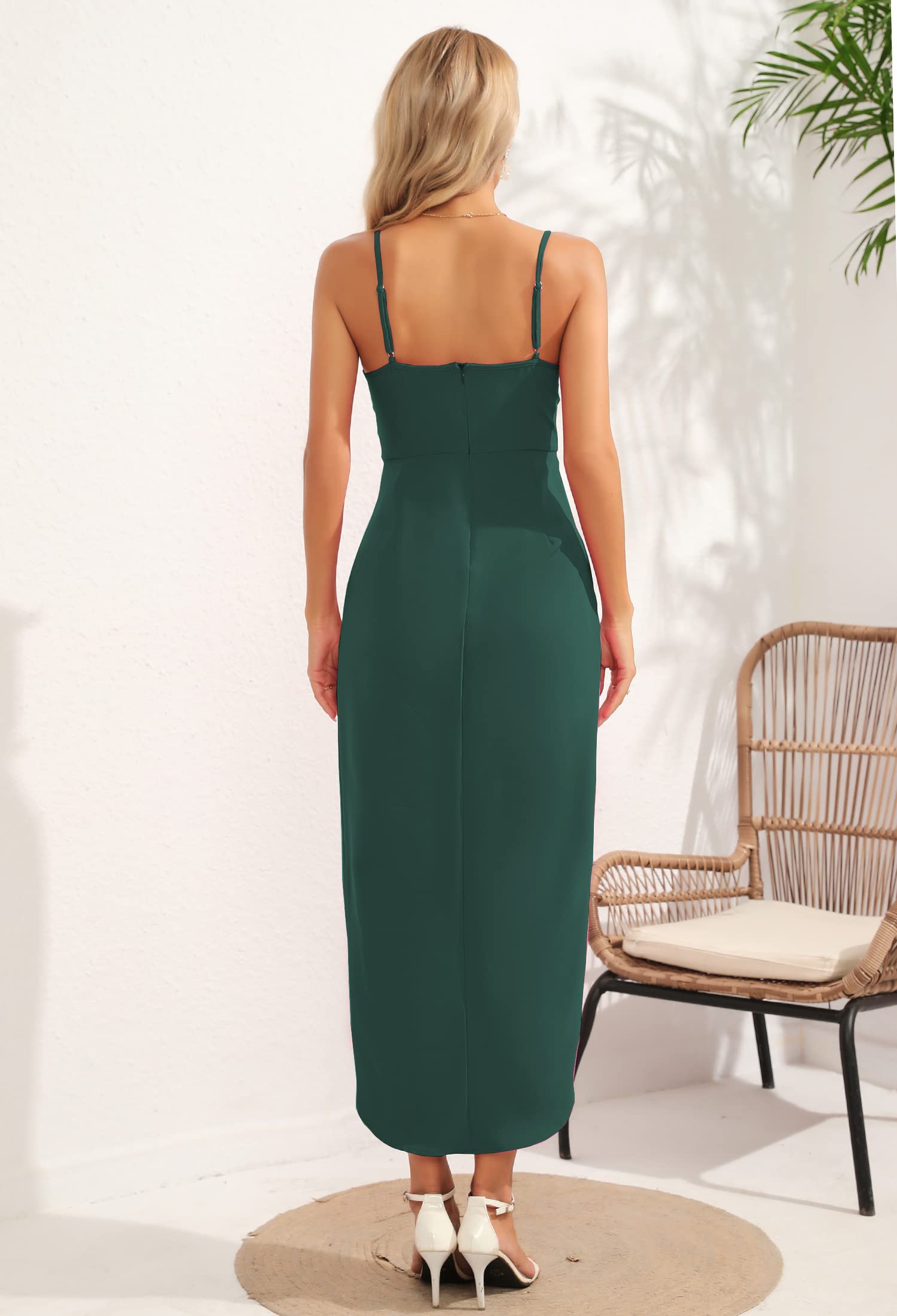 Aigeman Women's Sexy Backless Satin Maxi Dress with Spaghetti Straps - Summer Wedding Guest Dress, Cocktail Party Dress, Beach Cover Up, Date Night Outfit (Style 7291)