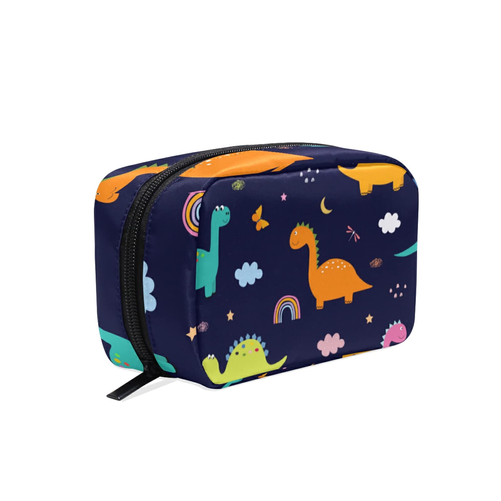 Dinosaur Cartoon Kids Black Zipper Makeup Bag - Cute Cosmetic Pouch for Women, Travel Toiletry Organizer - Perfect for School, Gym, Travel & Daily Use
