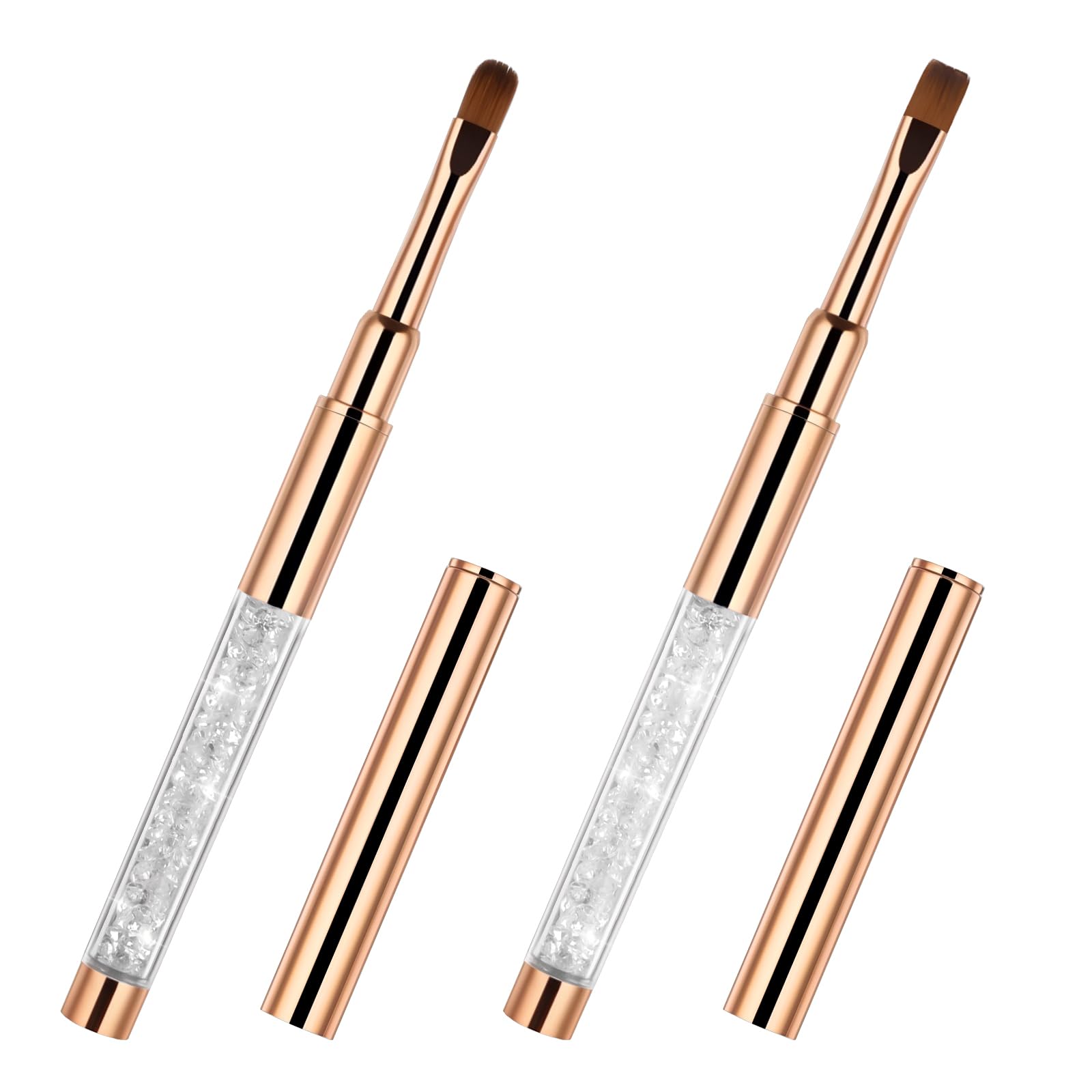 2 Pcs Professional UV Gel Nail Brushes Set - Oval & Flat Shape with Rhinestone Handle for Acrylic Nails Extension, Builder Gel Application and Nail Art Design | Perfect for Salon, Home Manicure & DIY Nail Art Projects